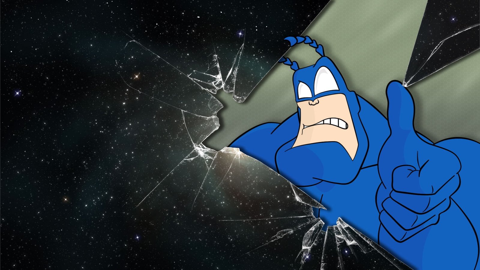 cartoon character digital wallpaper The Tick superhero glass 2k