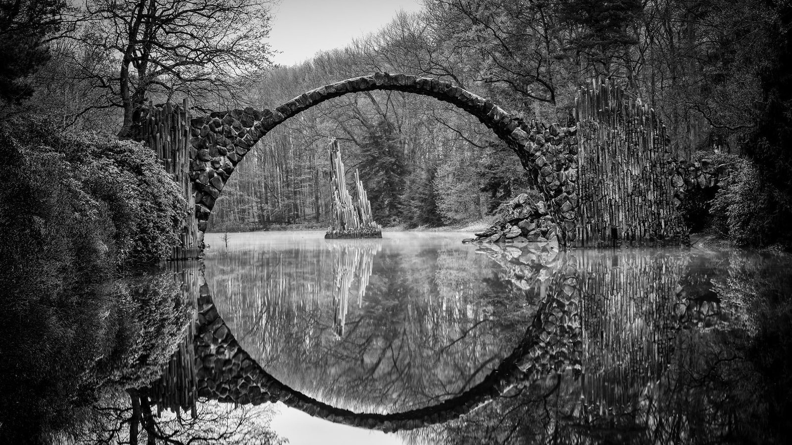 nature water river trees plants reflection forest bridge 2k