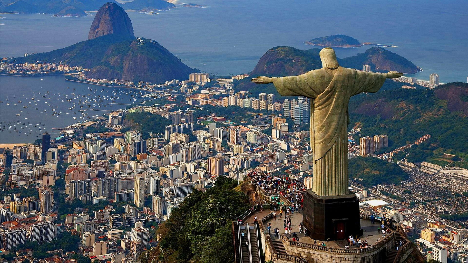rio de janeiro statue christ the redeemer brazil beach 2k