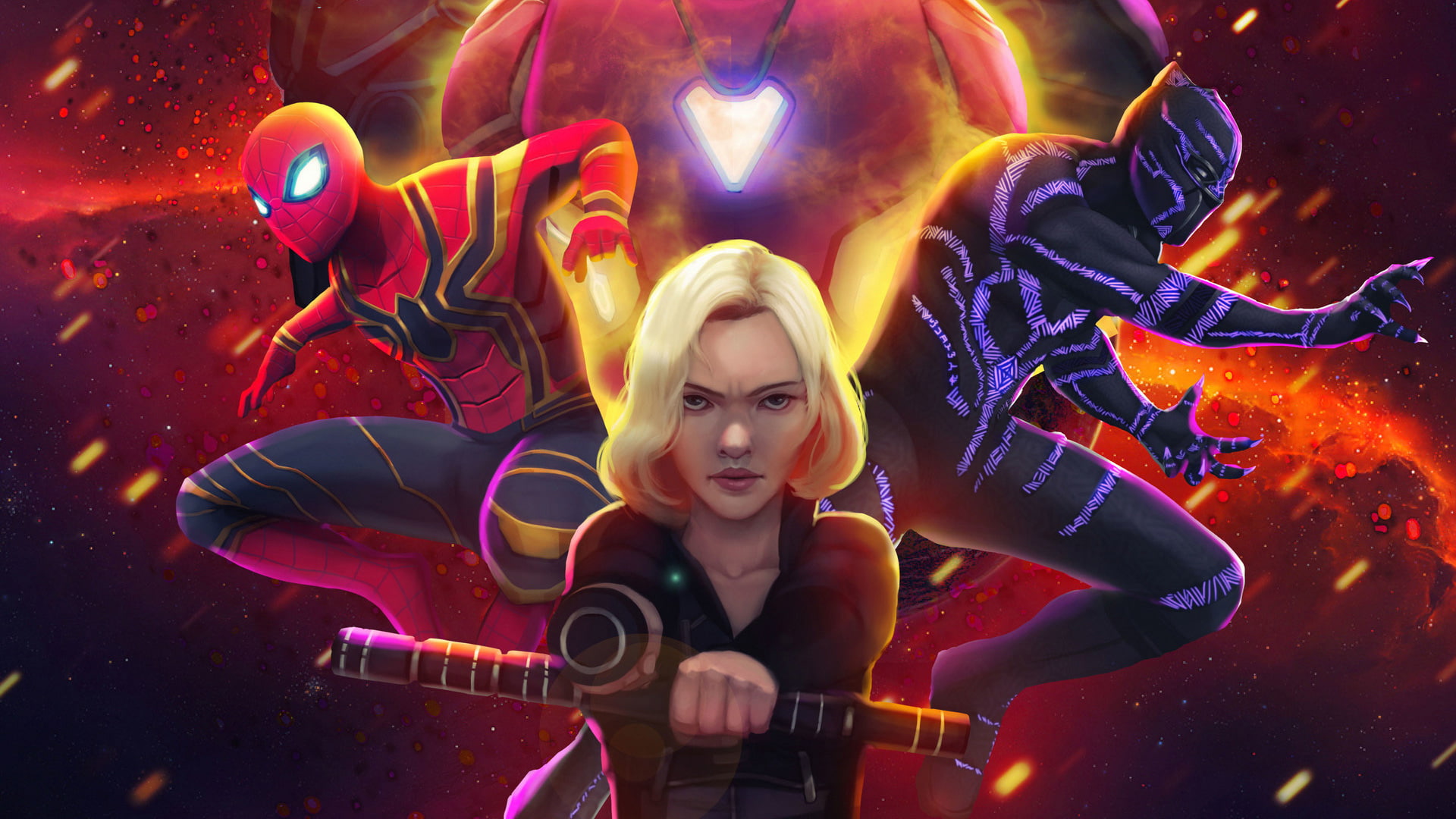 spiderman black widow panther avengers infinity war 2k