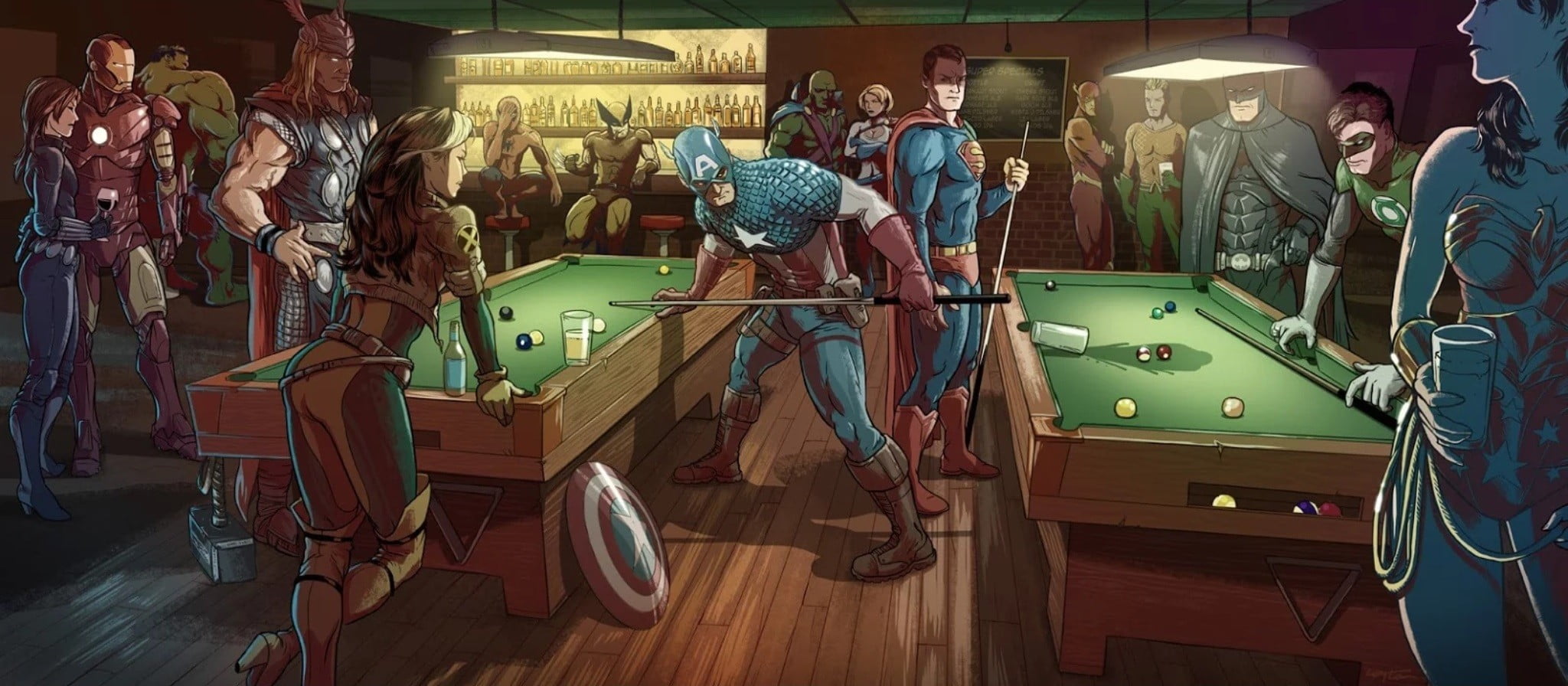 Superheroes wallpaper Captain America Superman and Thor playing billiards illustration 48 2k