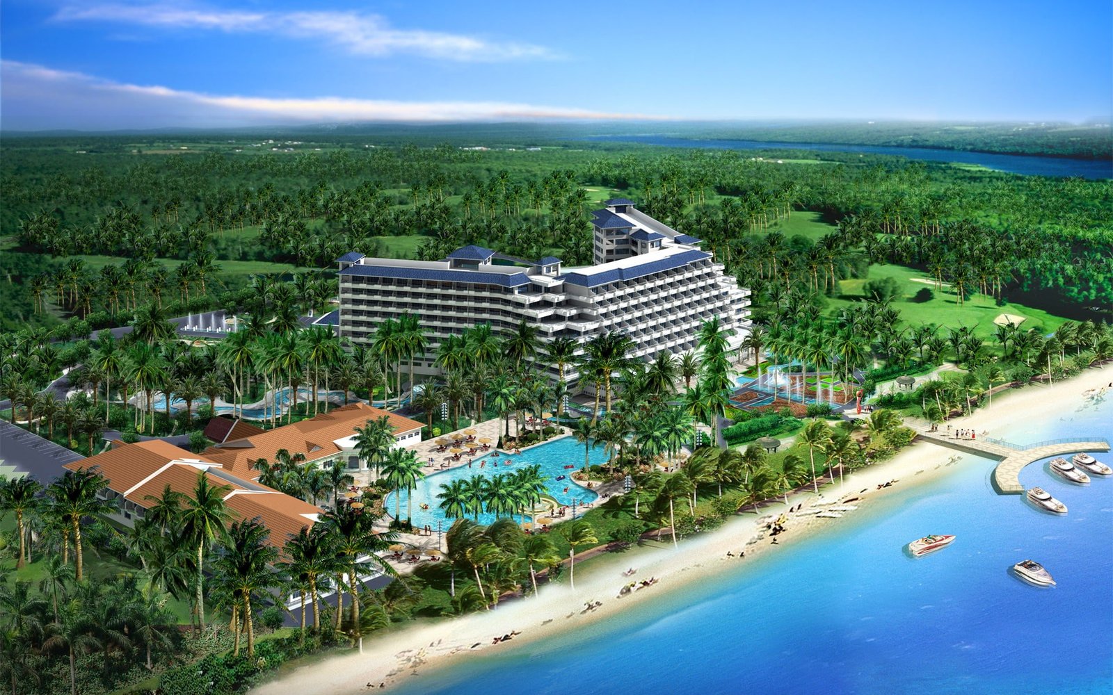 beach hotel tree plant water architecture built structure 2k