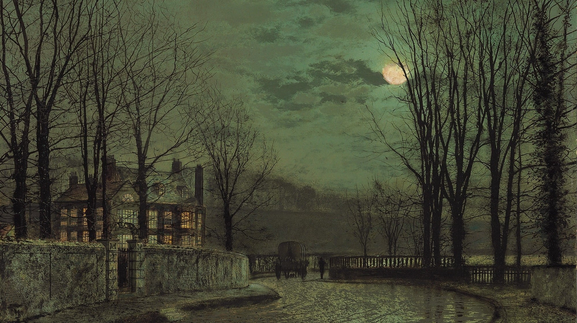 brown trees during nighttime painting John Atkinson Grimshaw 2k