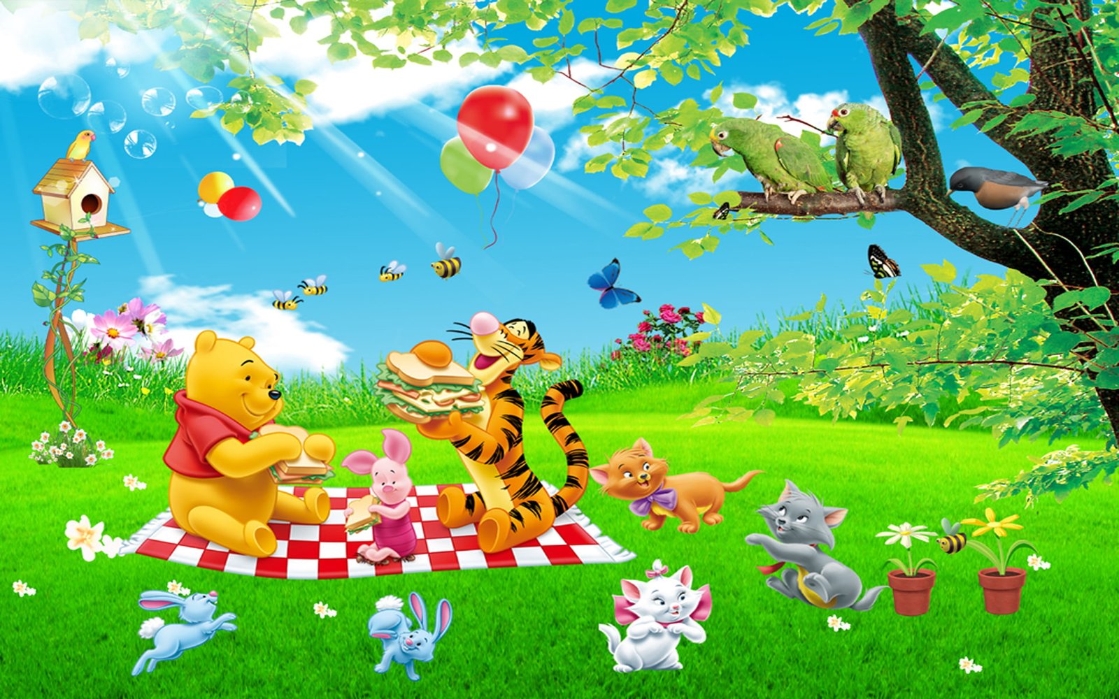 Cartoon Tigger Piglet And Winnie The Pooh Picnic Summer Nature Toast Sndvich Full Hd Wallpapers 2k