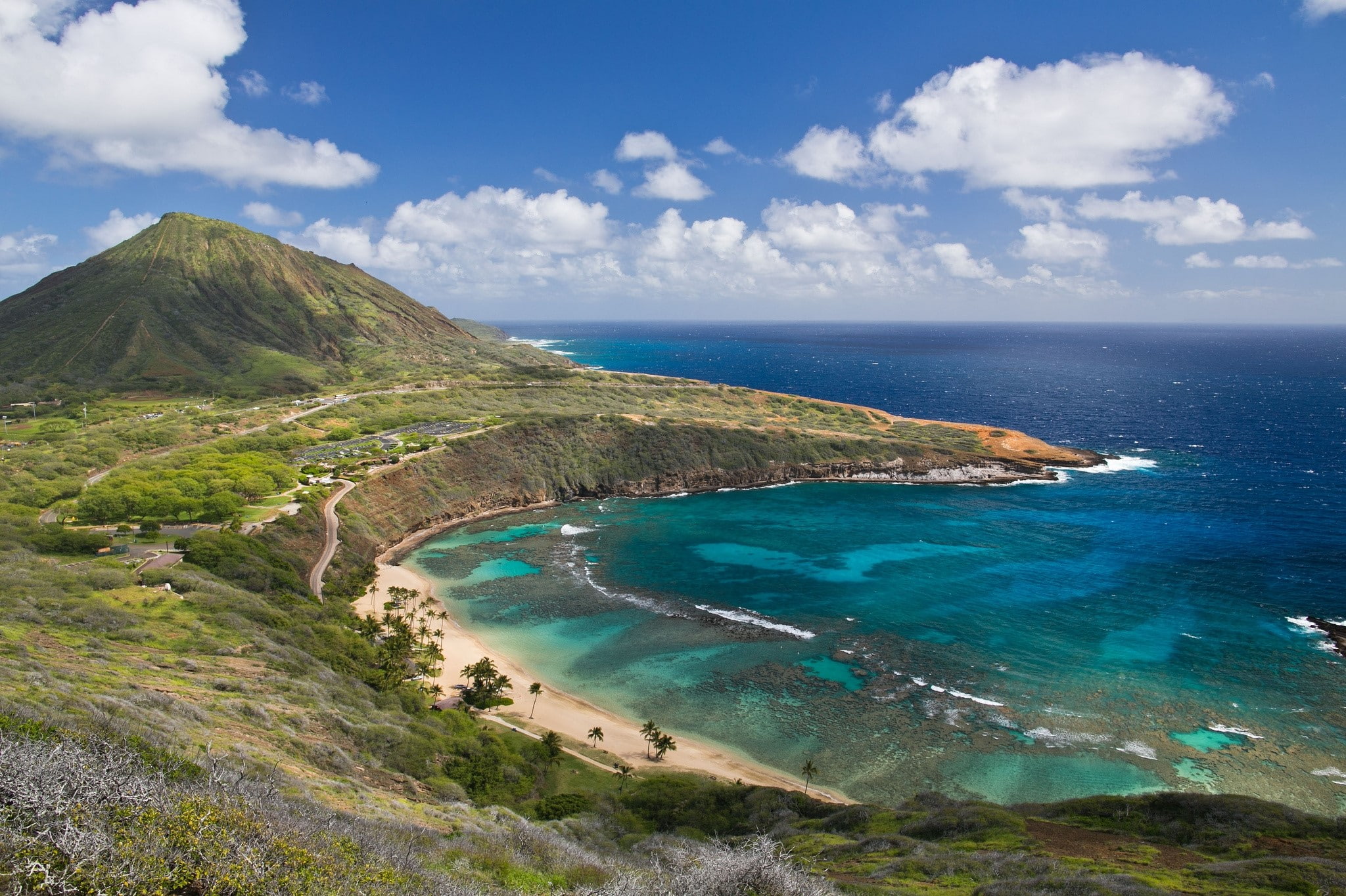 Hanauma bay Oahu island Hawai Hawaii Mountain Coast Landscape 2k