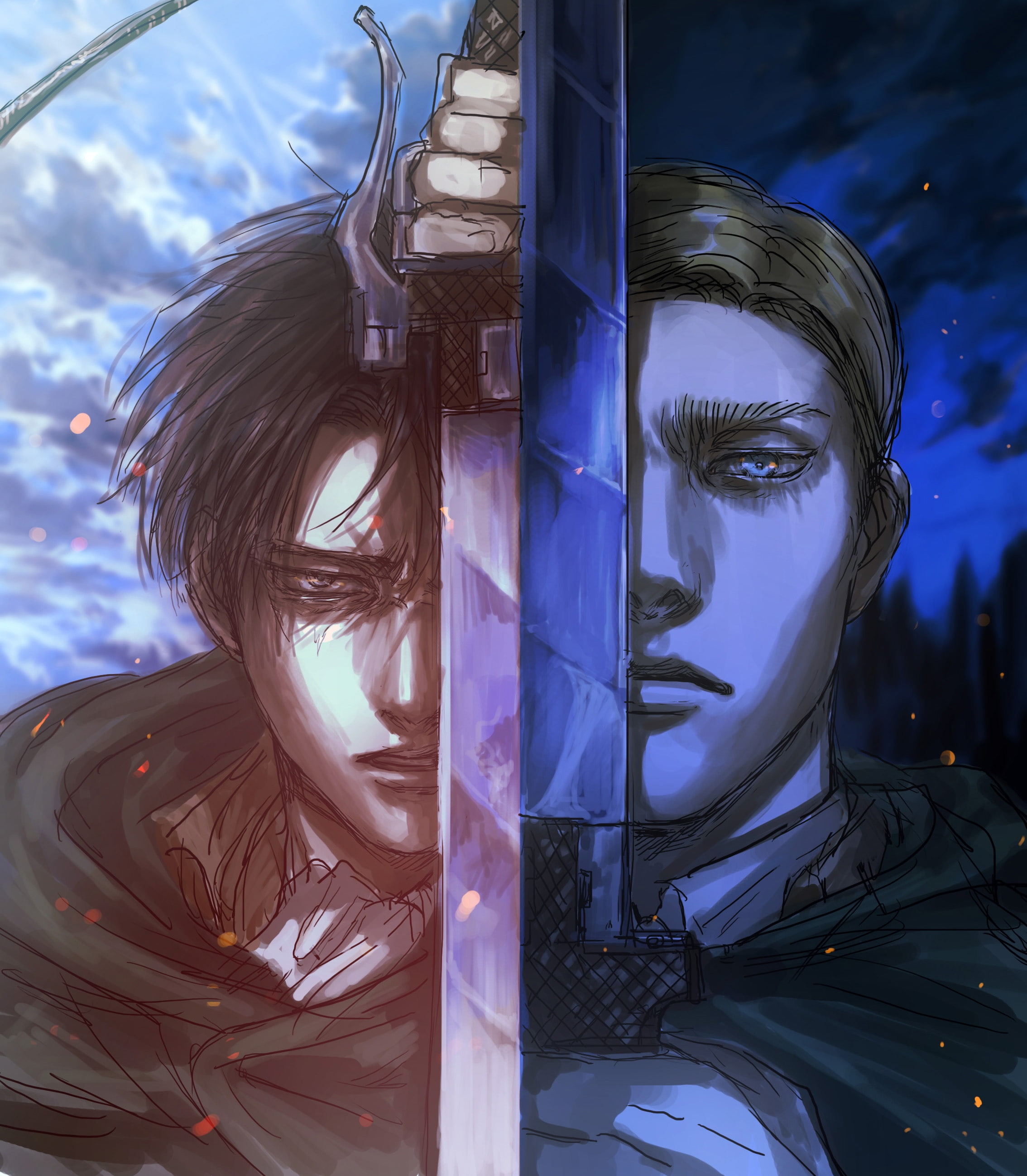 shingeki no kyojin levi erwin smith sword artwork attack on titan 2k