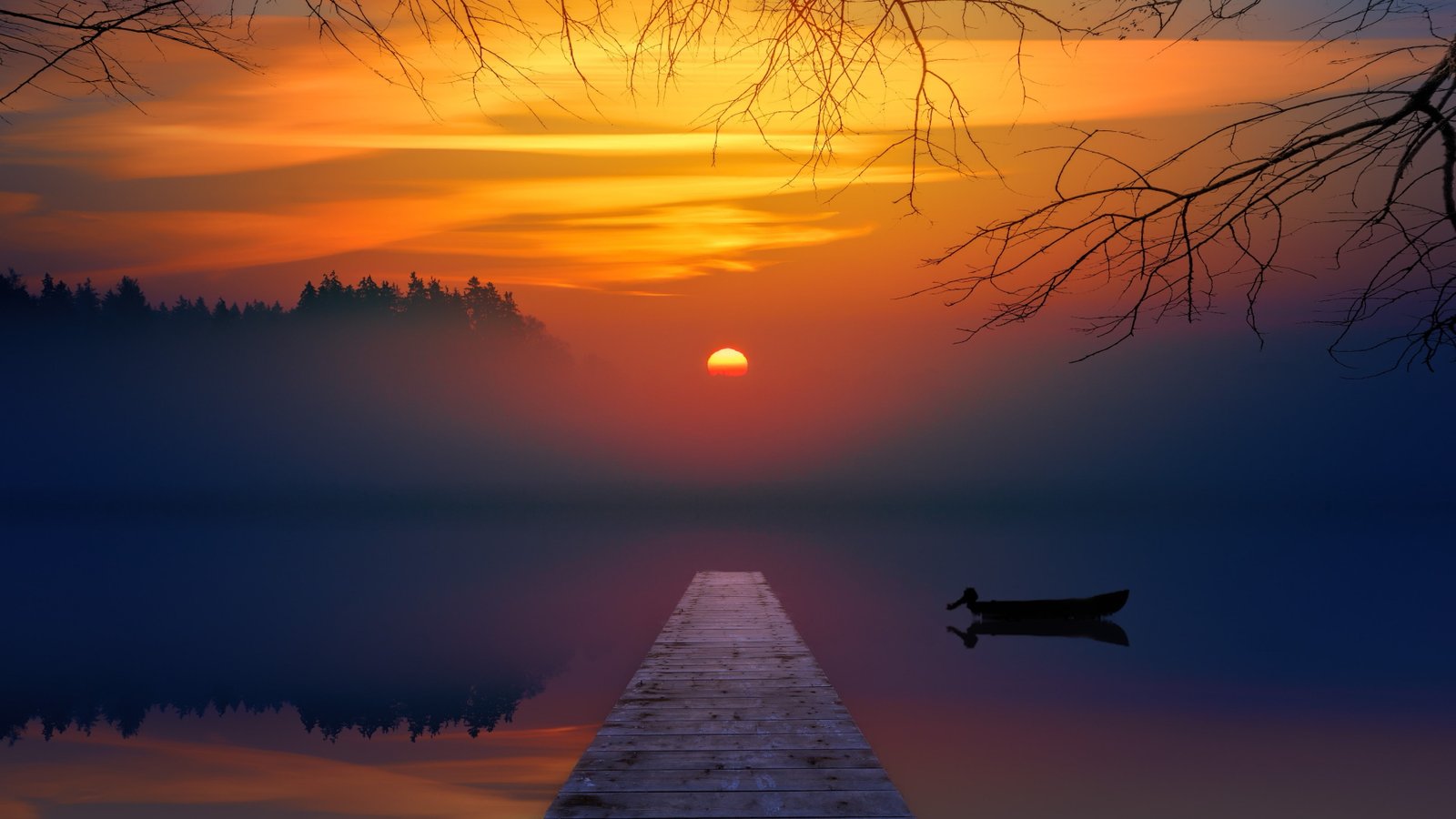 sky nature water sunset boat reflection afterglow red 2k 4k