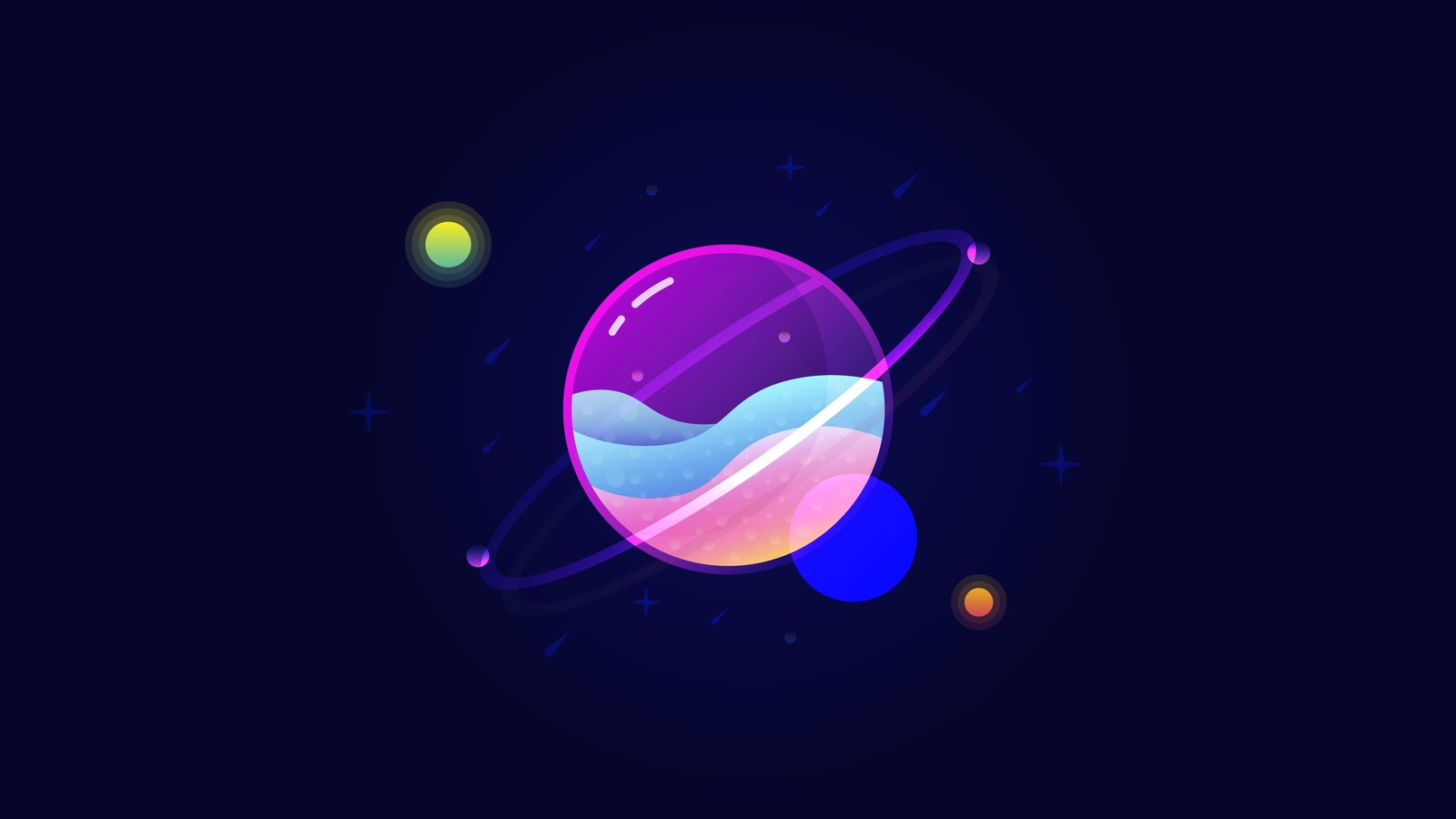 Solar system Planets Orbit Minimal Neon Saturn AMOLED 87 2k 4k 5k 8k 10k