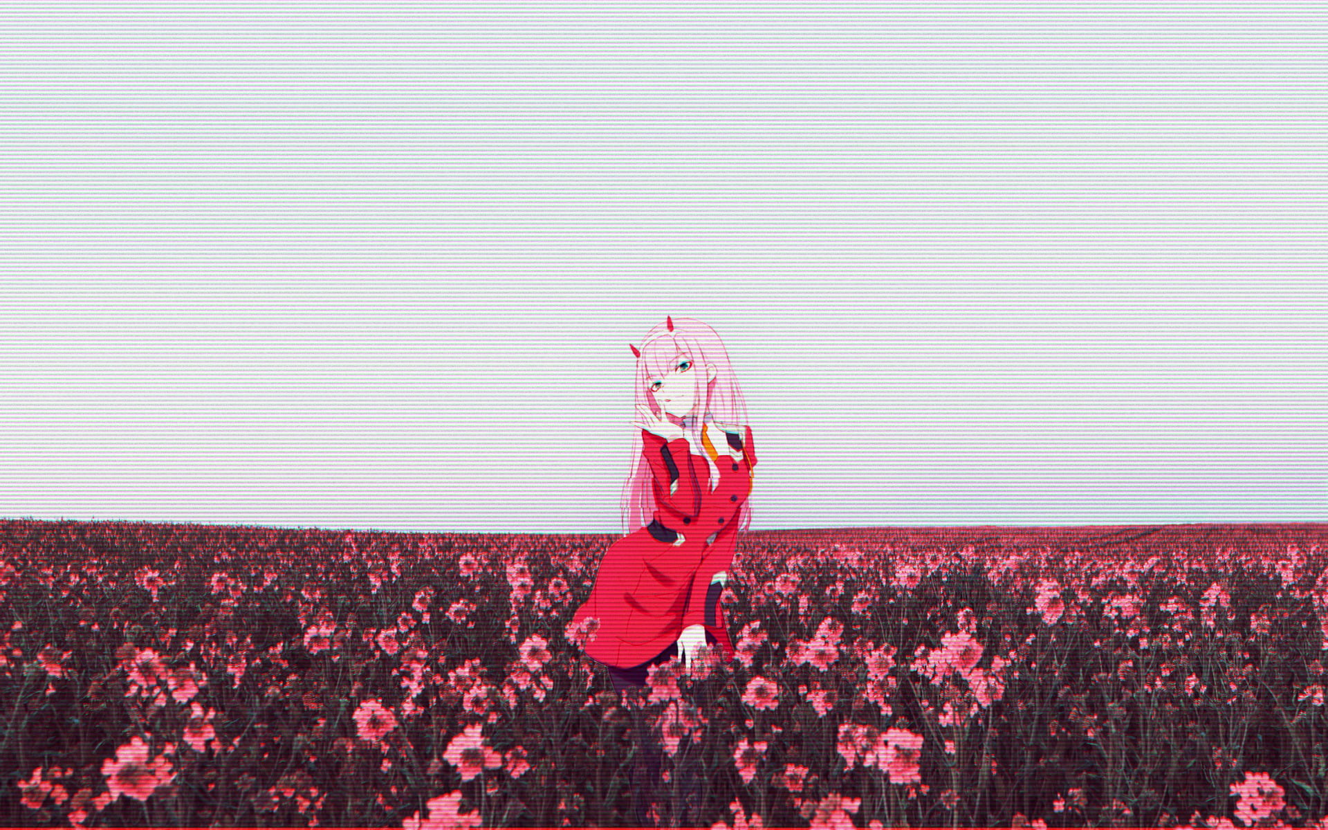 anime girls glitch art flower Darling in the FranXX Zero Two 2k