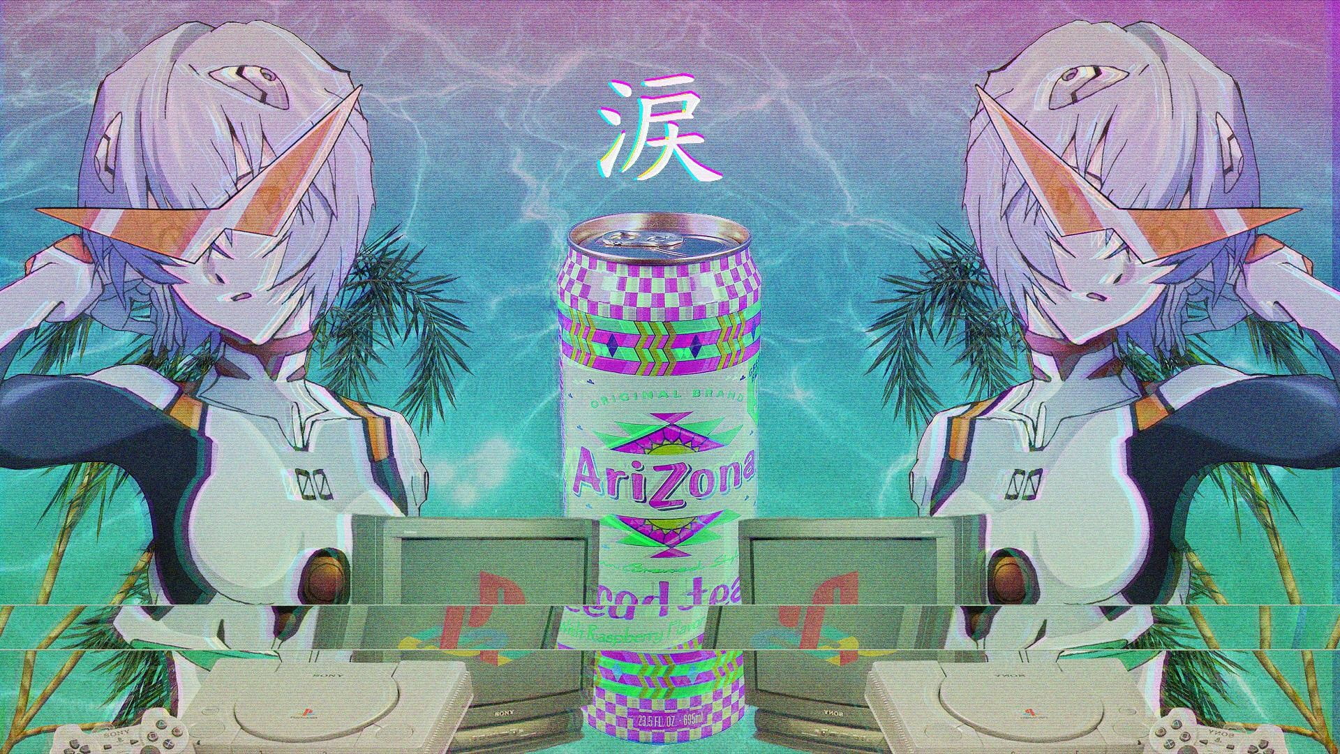 Arizona anime wallpaper vaporwave Ayanami Rei kanji Neon Genesis Evangelion 2k