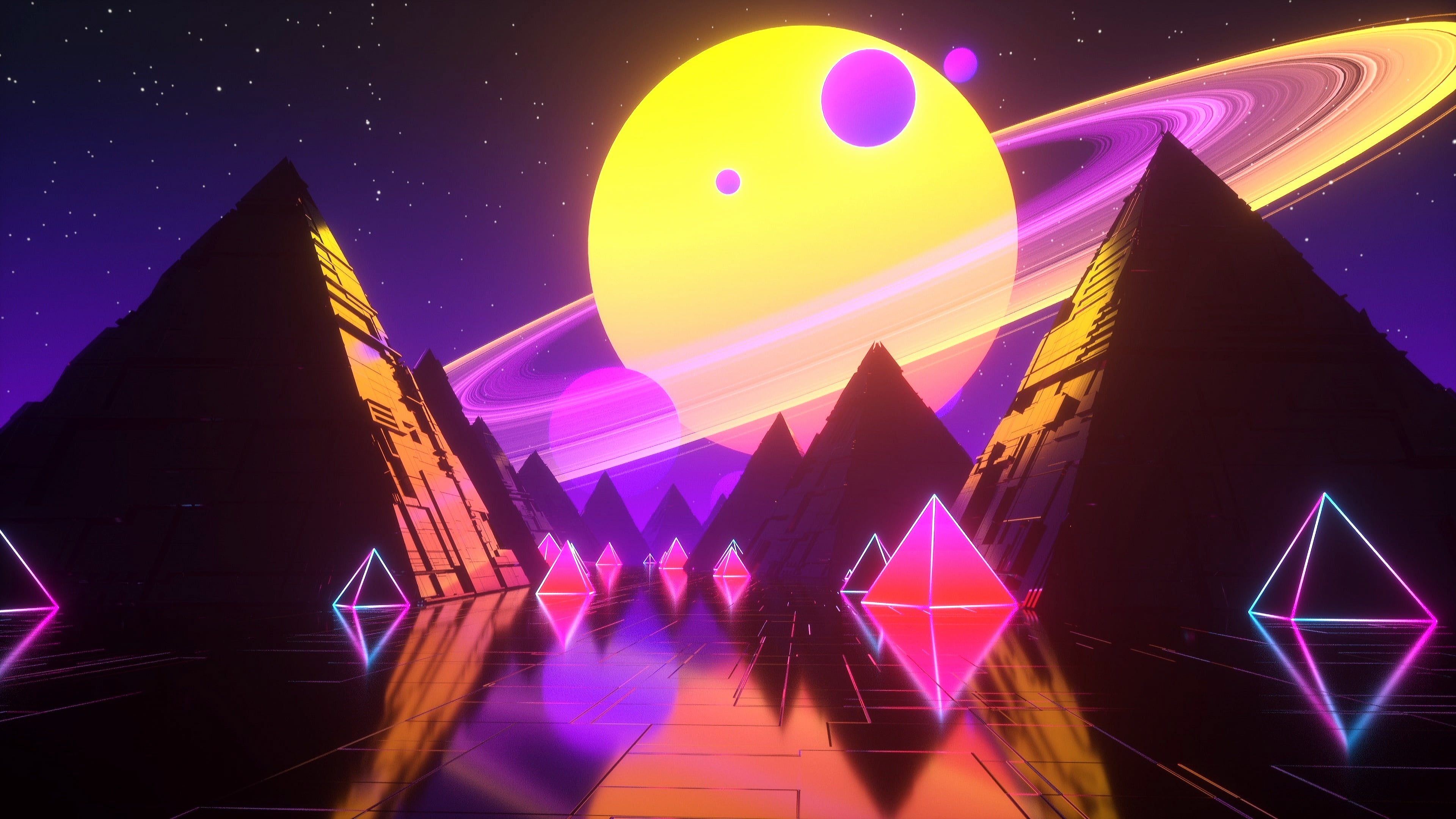 digital art synthwave night star space astronomy sky 2k 4k