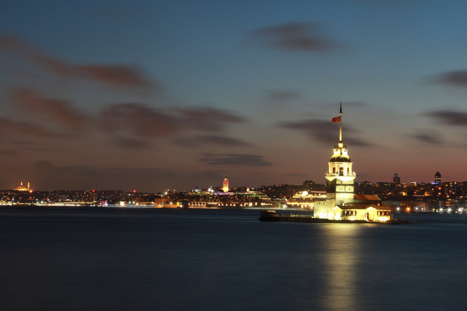 Maiden s Tower Istanbul Turkey during nighttime marine blue 2k 4k 5k
