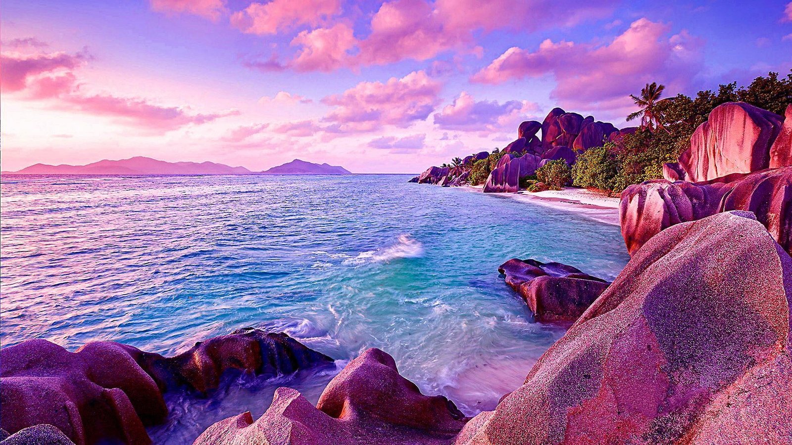 nature sky sea purple shore coast rock ocean la digue 2k