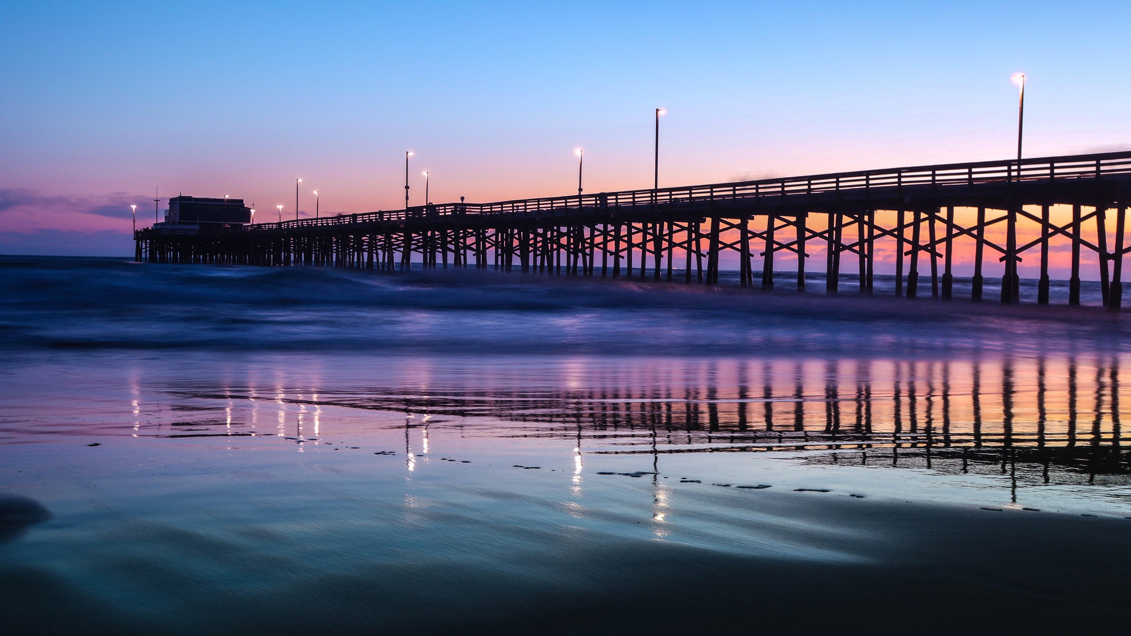 newport pier coast ocean beach california united states 2k 4k