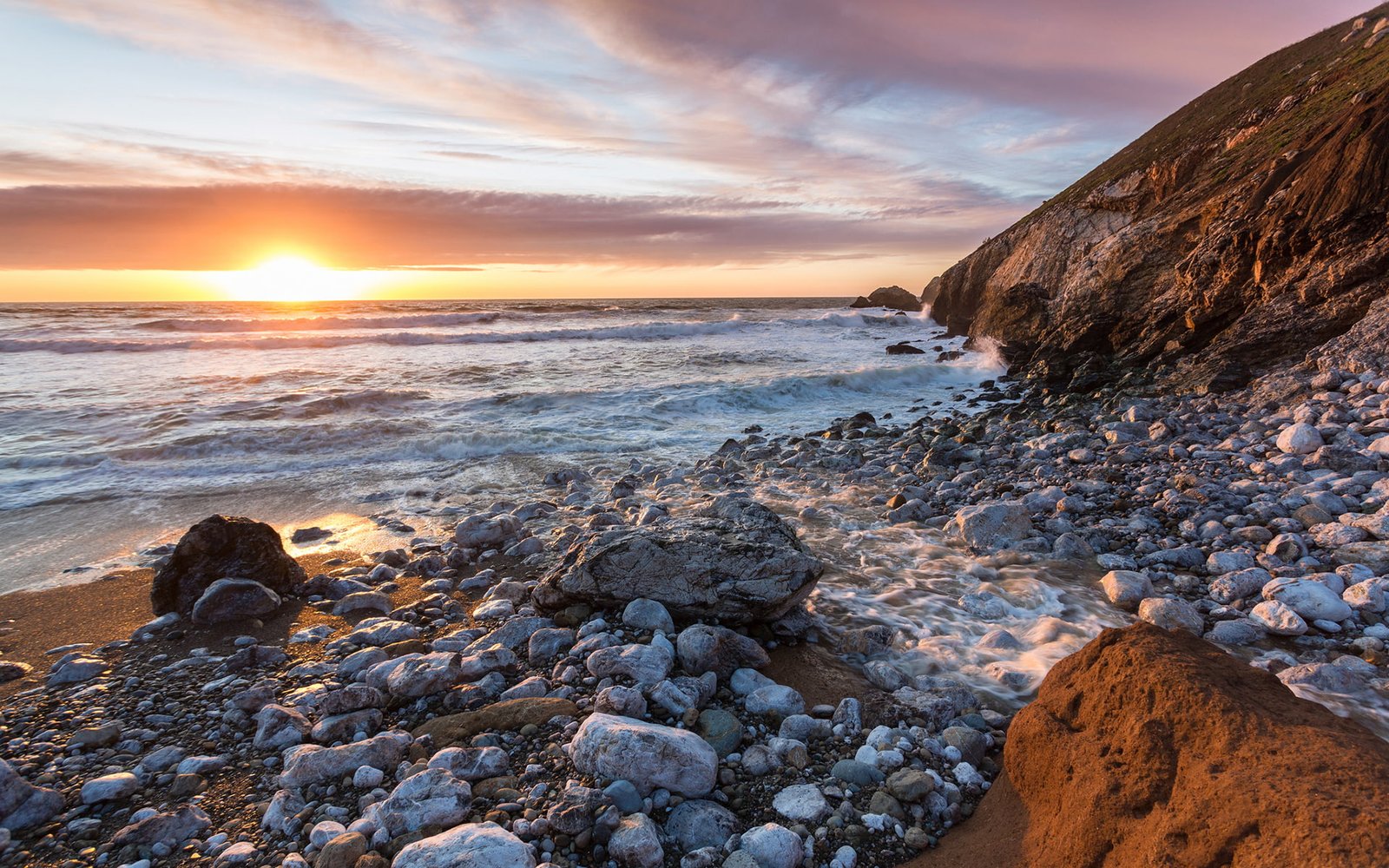 Sunset Beach Ocean Rocks Stones Coast HD nature 2k