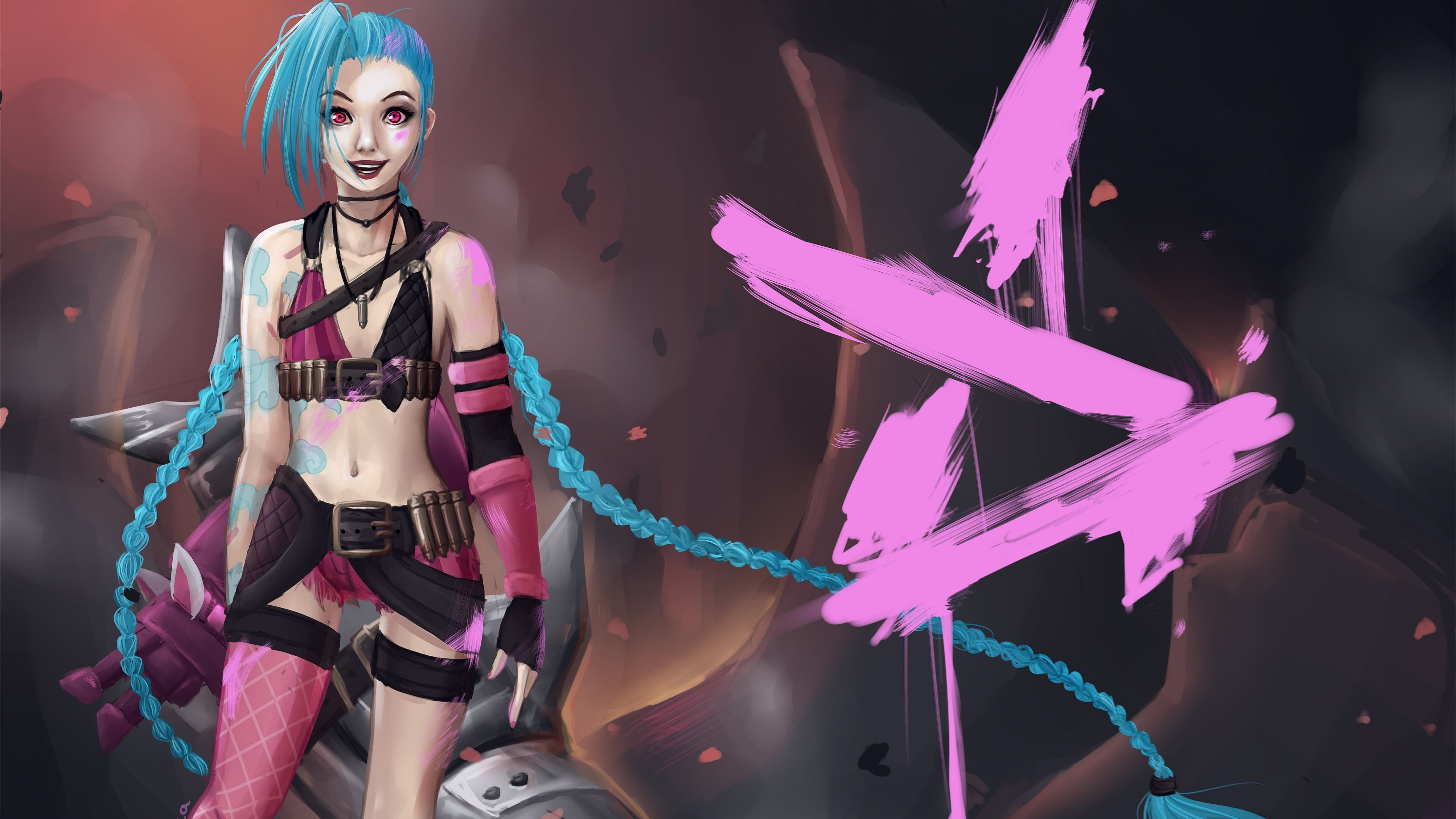animated woman illustration Jinx League of Legends video games 2k 4k