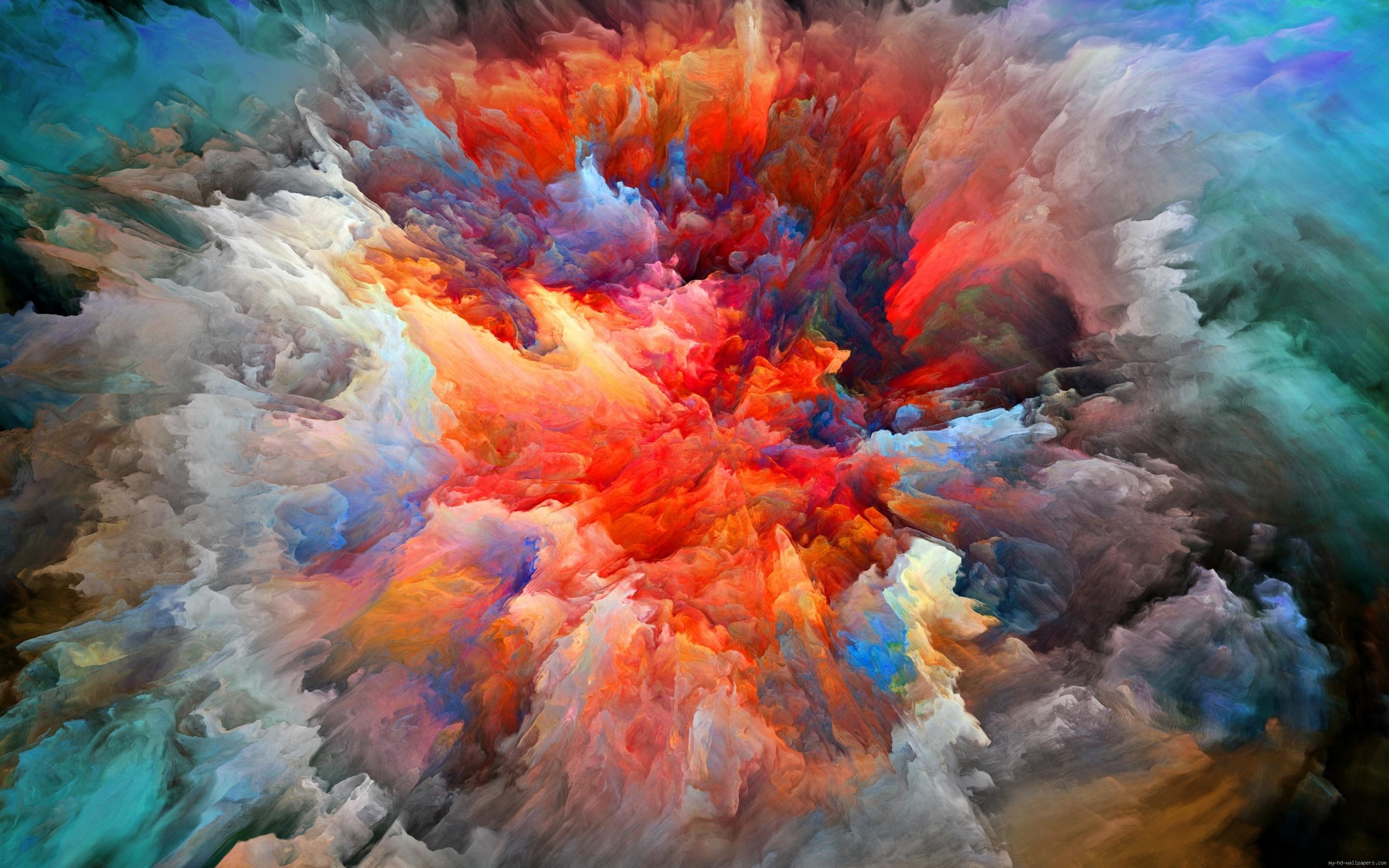 Explosion of color paint orange white and green painting smoke 2k