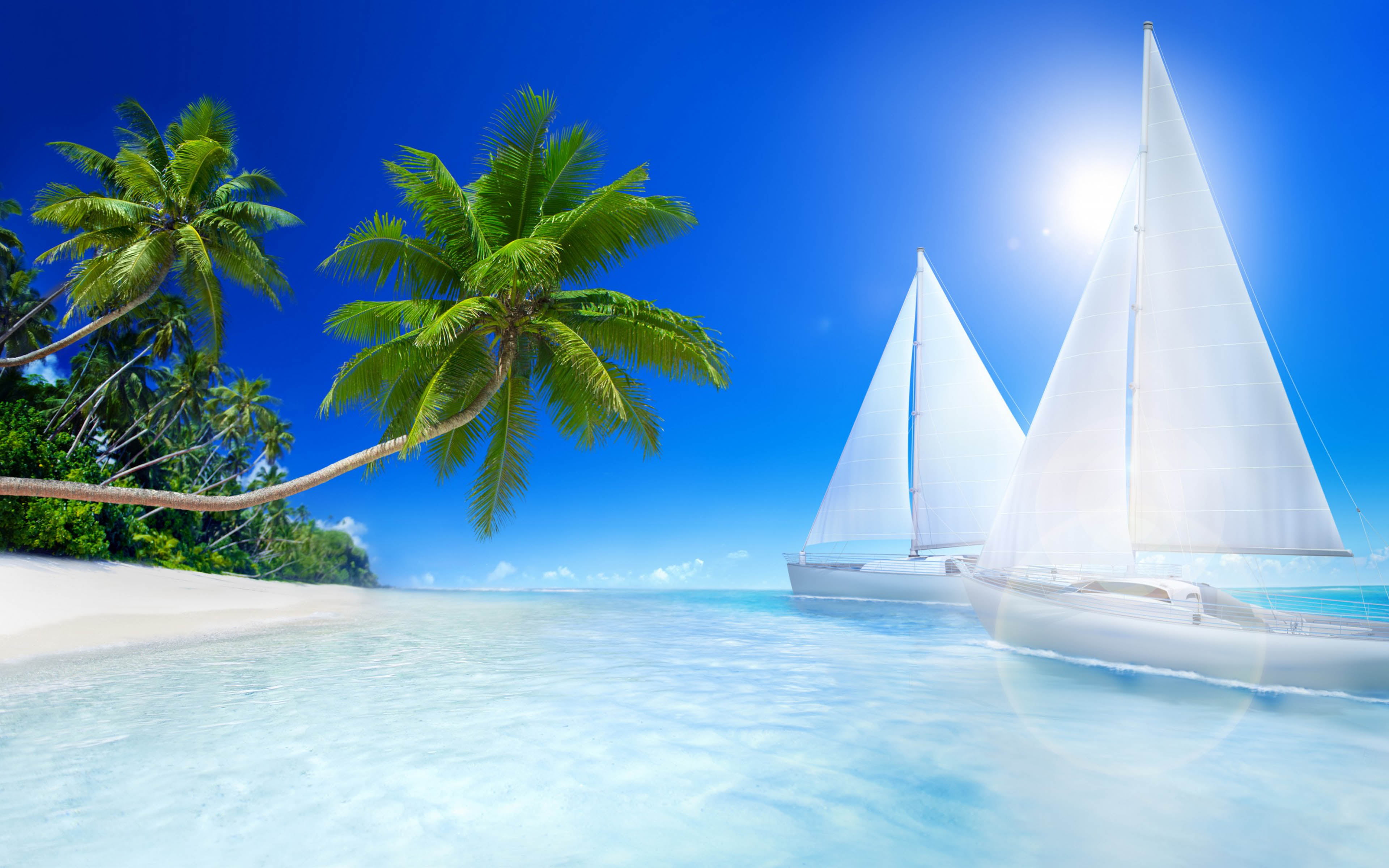 Tropical Landscape Ocean Islands Beaches Palm Trees Boats Desktop Hd Wallpapers 2k 4k
