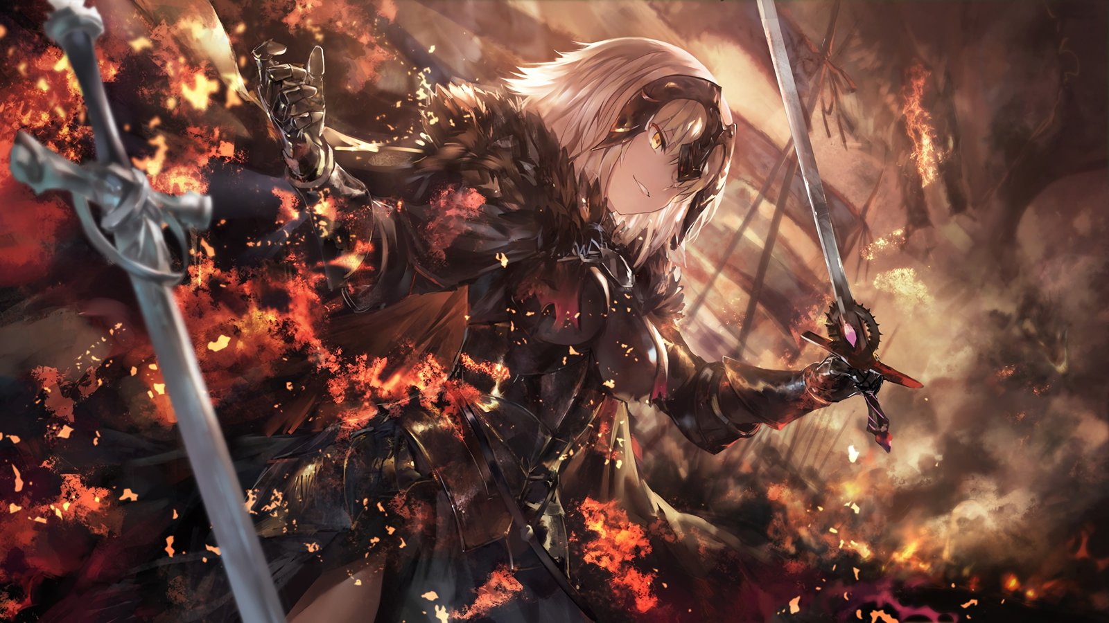 yellow haired girl anime holding sword wallpaper Jeanne Alter Fate Grand Order 2k