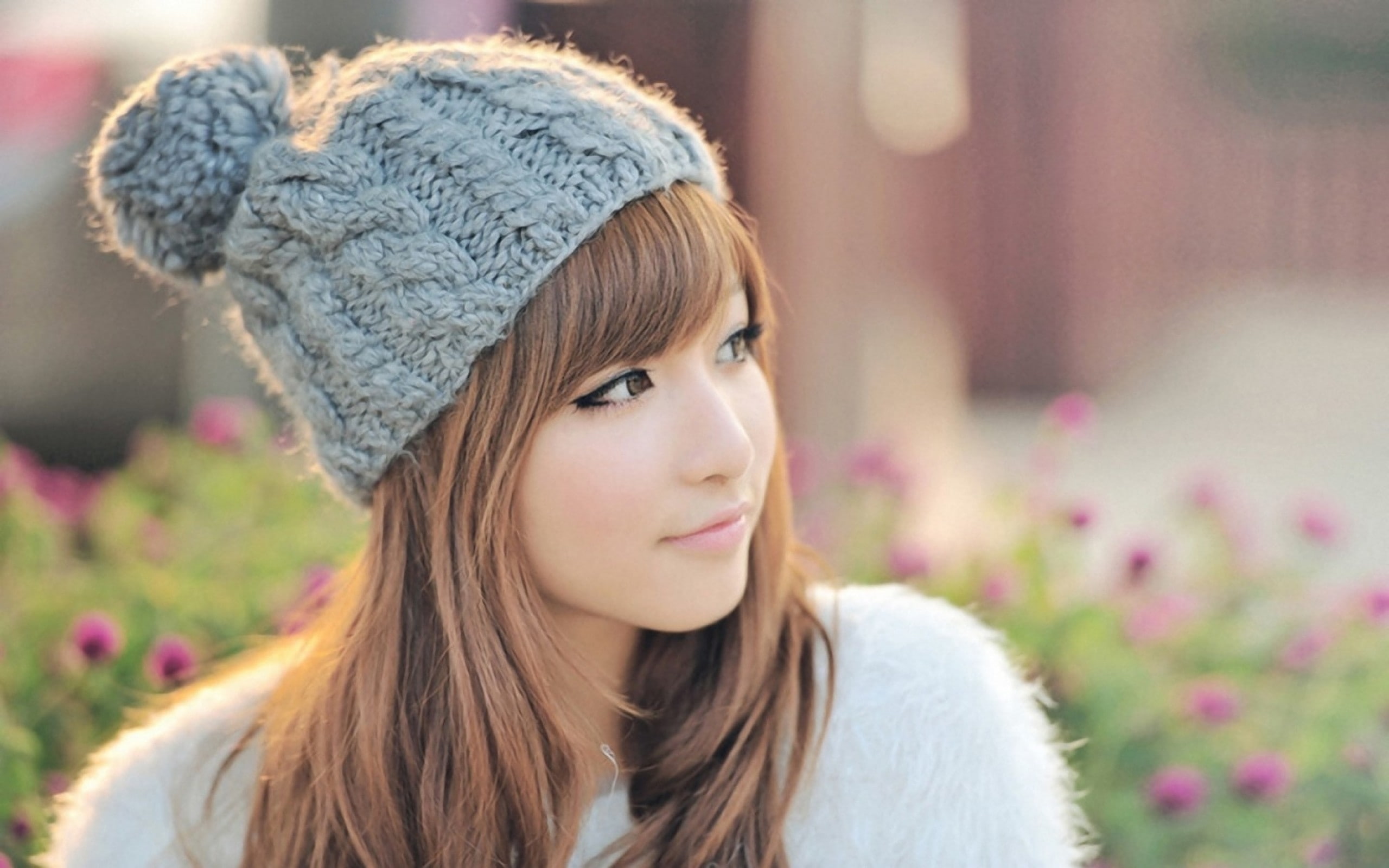 brunettes women models long hair brown eyes asians korean wool bangs beanies People Long HD Art 2k