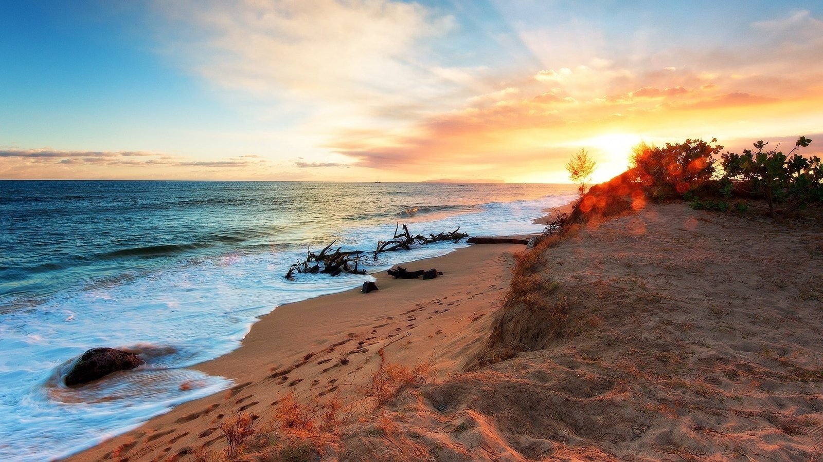 brown sand beach landscape water sky sunset sea scenics nature 2k