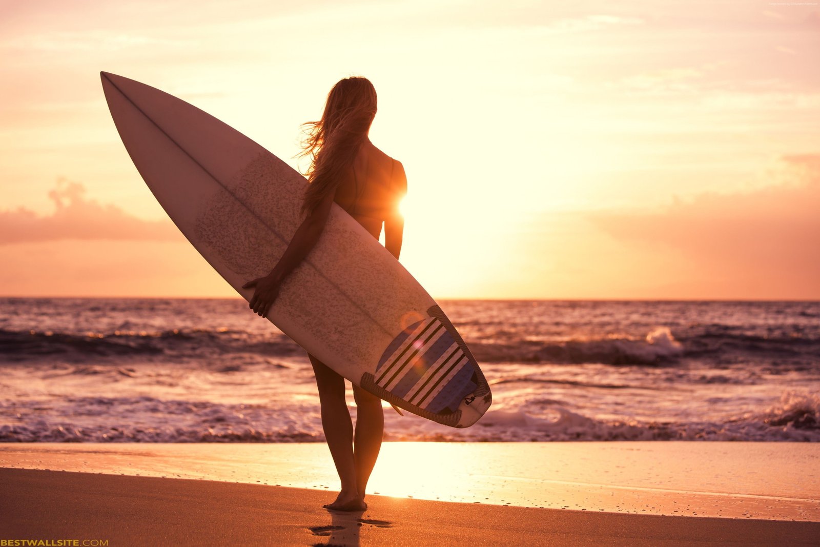 girl sun beach Surfing sea 2k 4k
