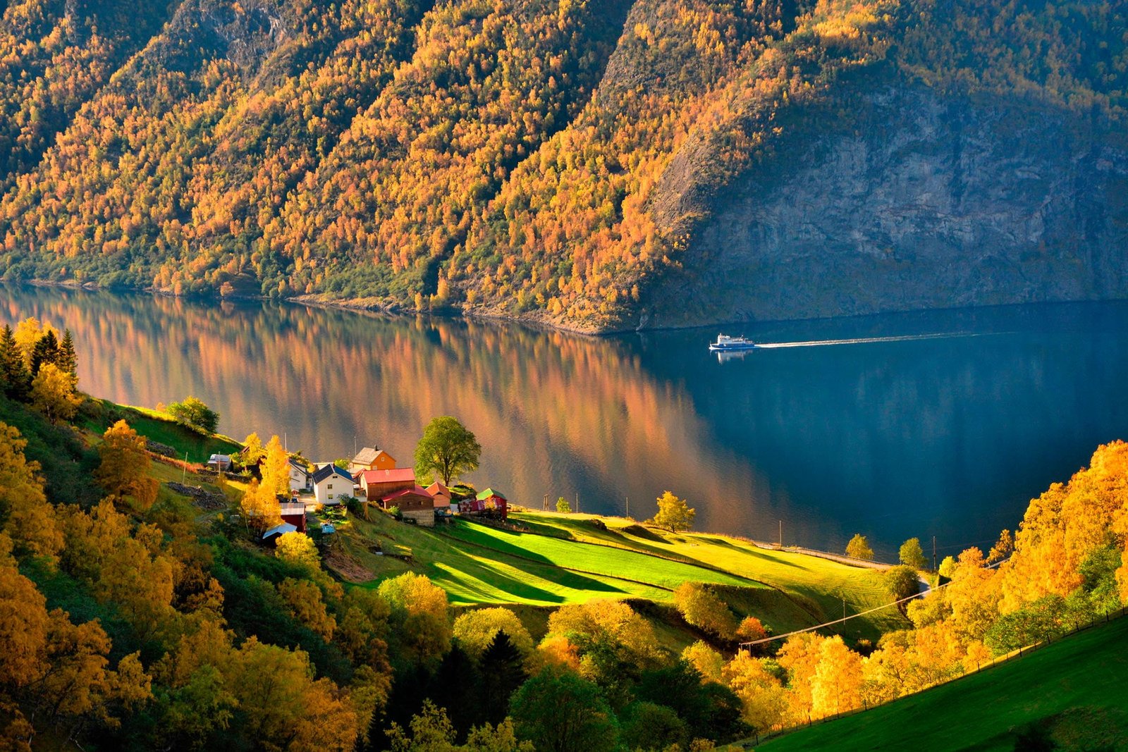 white and blue boat body of water green trees nature landscape 2k