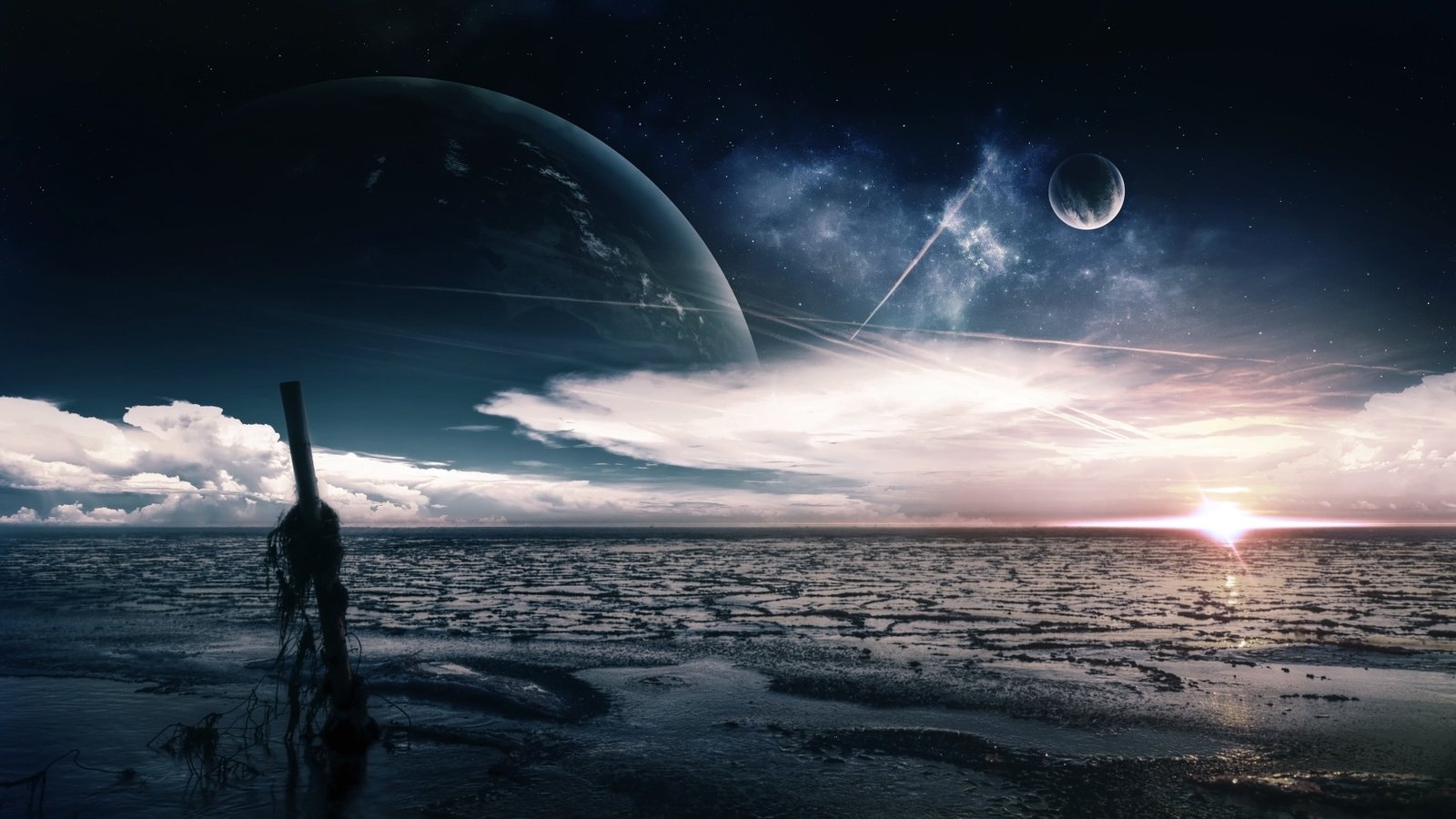 body of water and sunrise illustration landscape photo ocean under moon 2k 4k