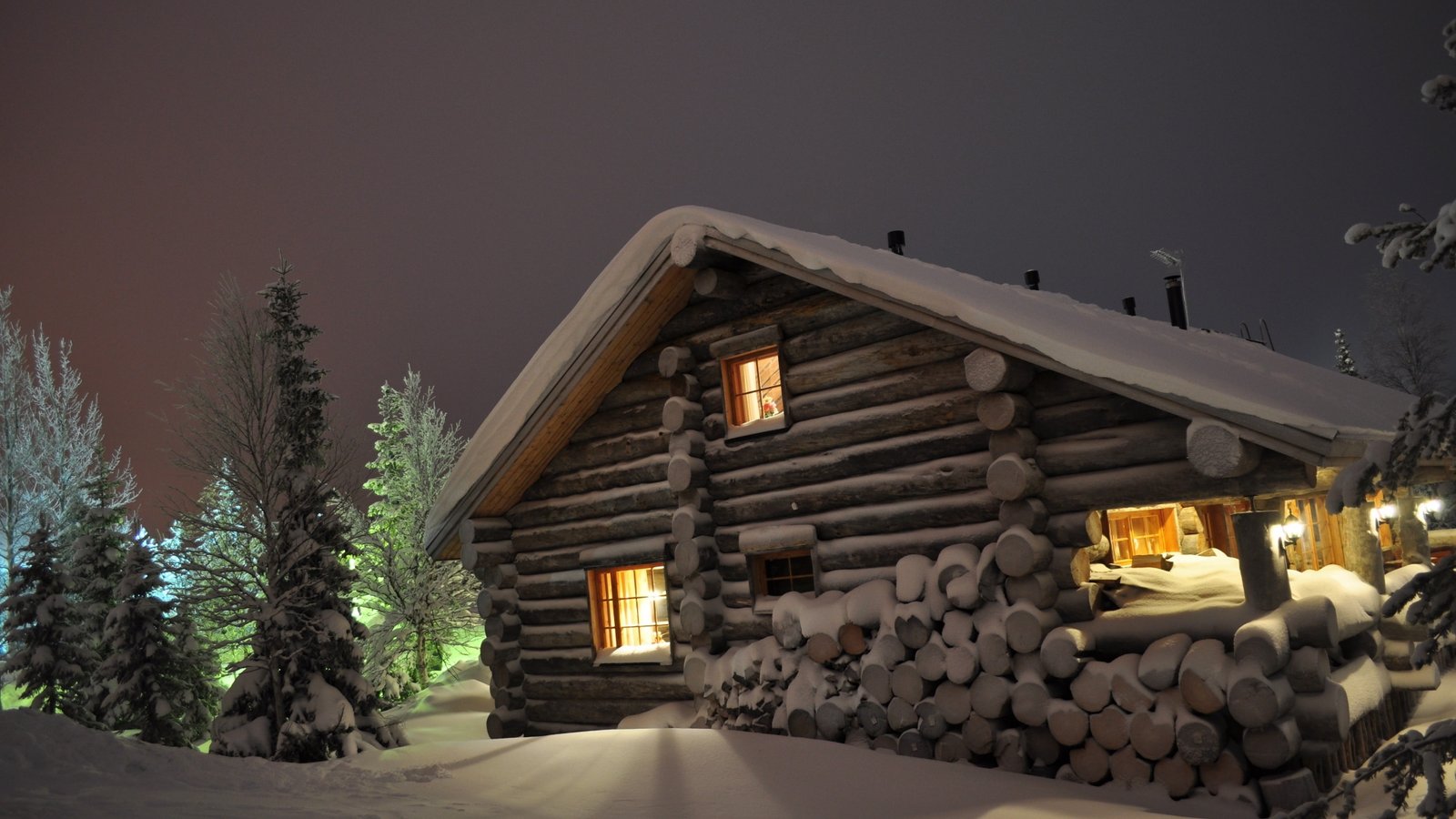 brown wooden lounge house landscape nature snow natural light 2k 4k