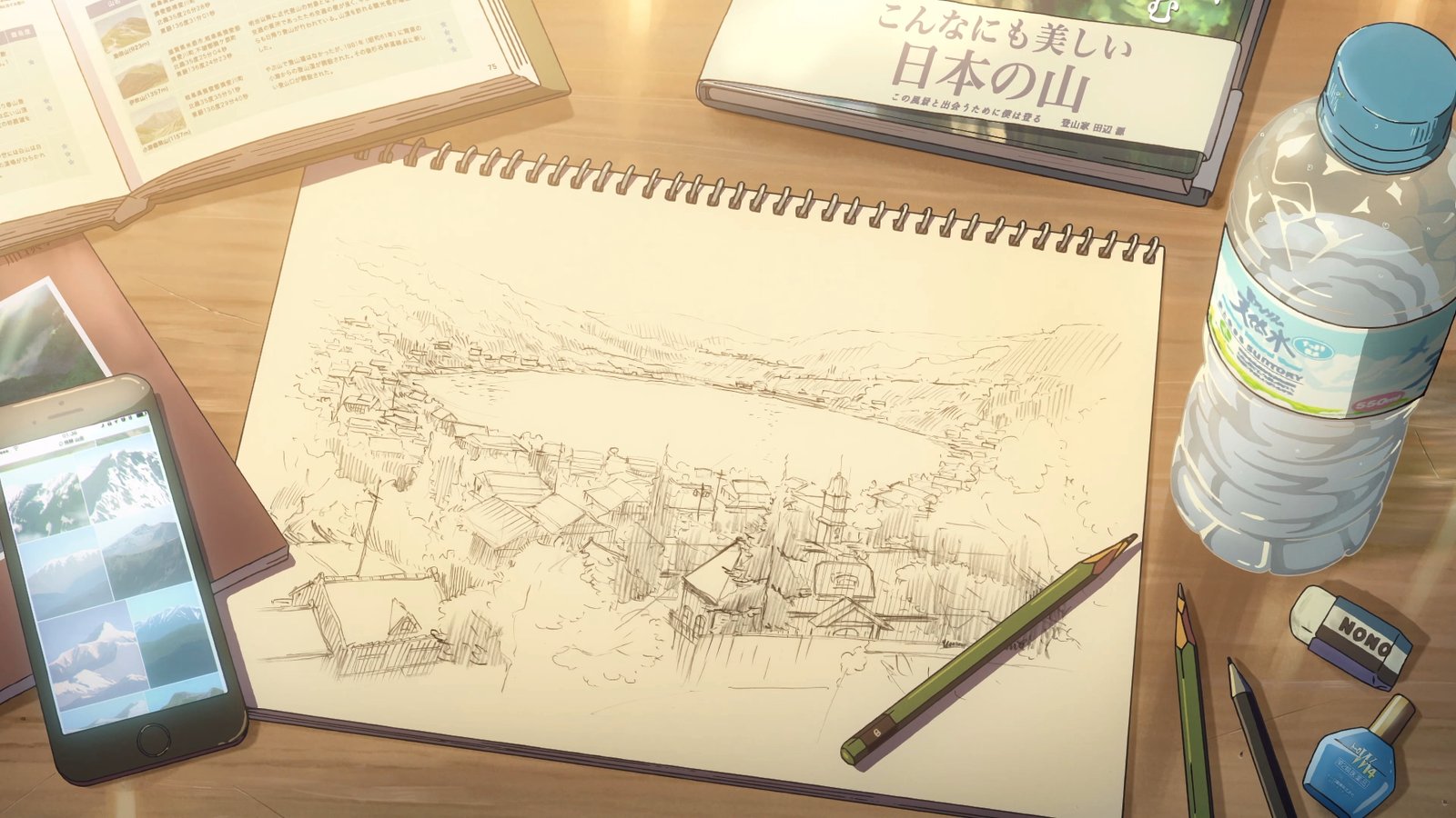clear plastic bottle and pen Makoto Shinkai Kimi no Na Wa anime 2k 4k