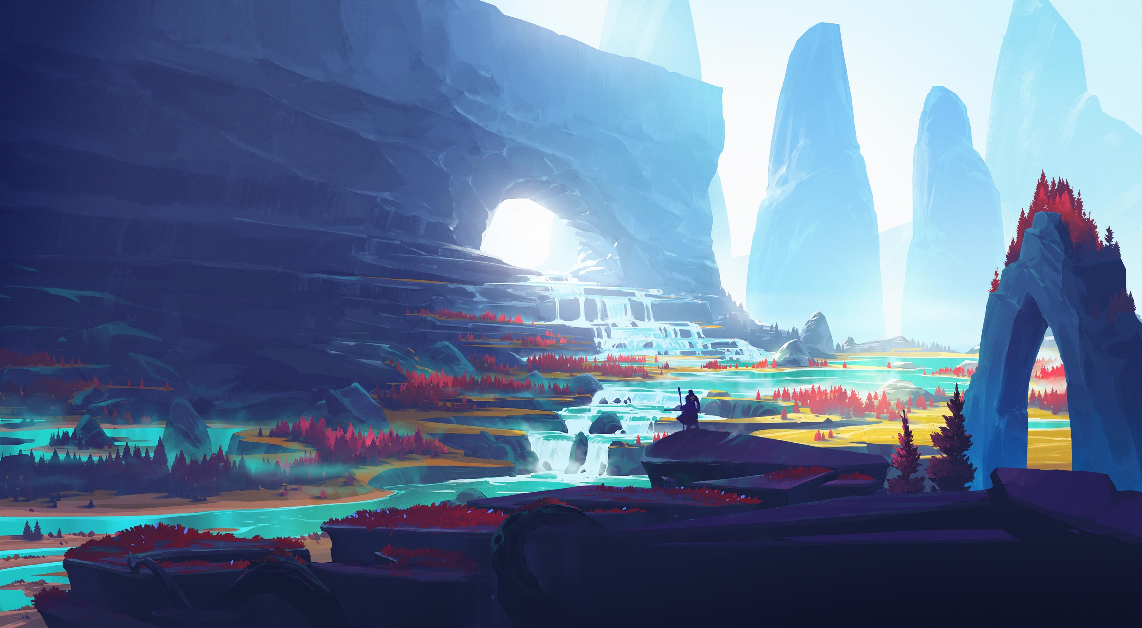 digital art warrior landscape mountains Duelyst video games 2k 4k