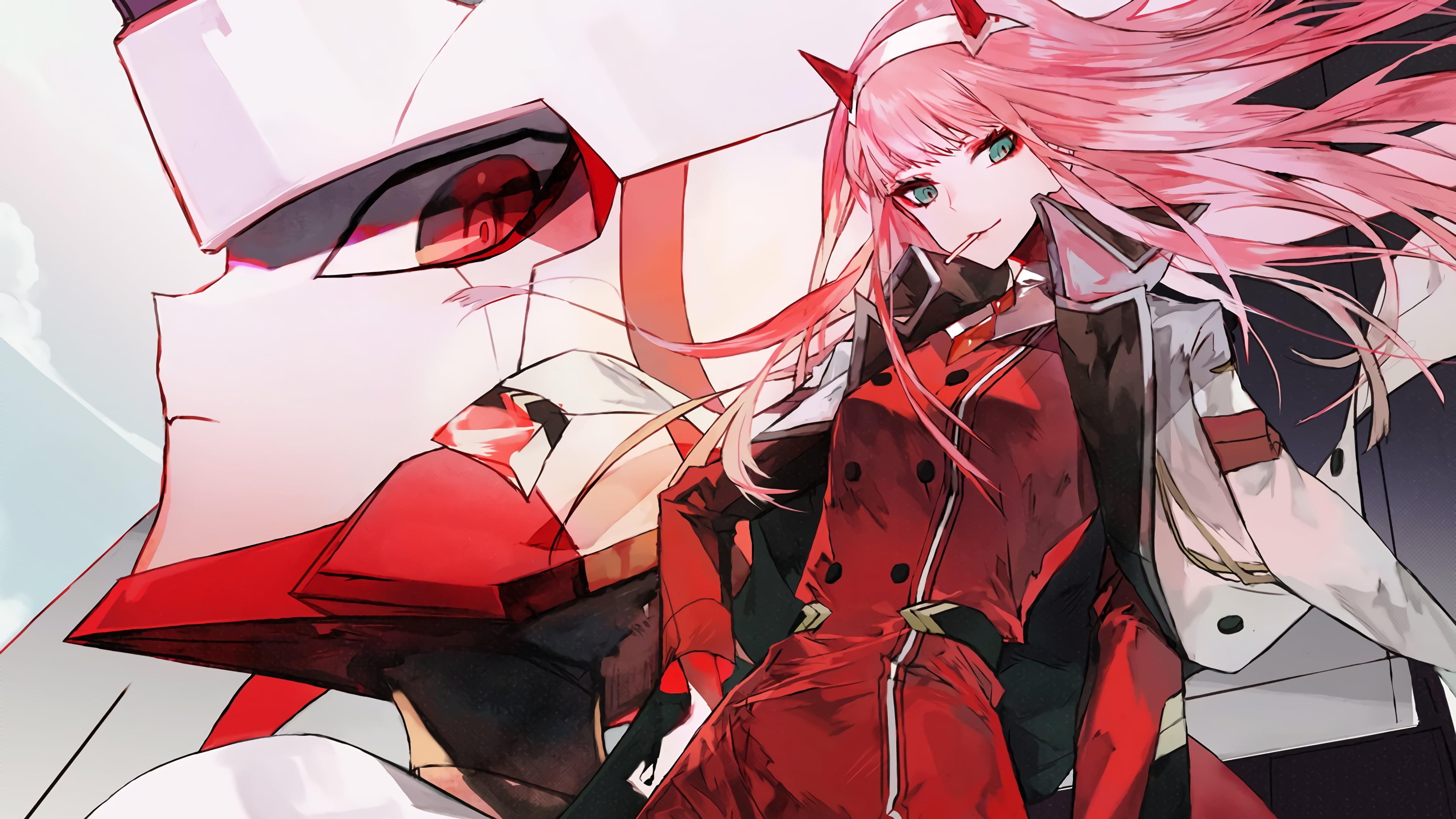 female character wearing red dress illustration Darling in the FranXX 2k 4k