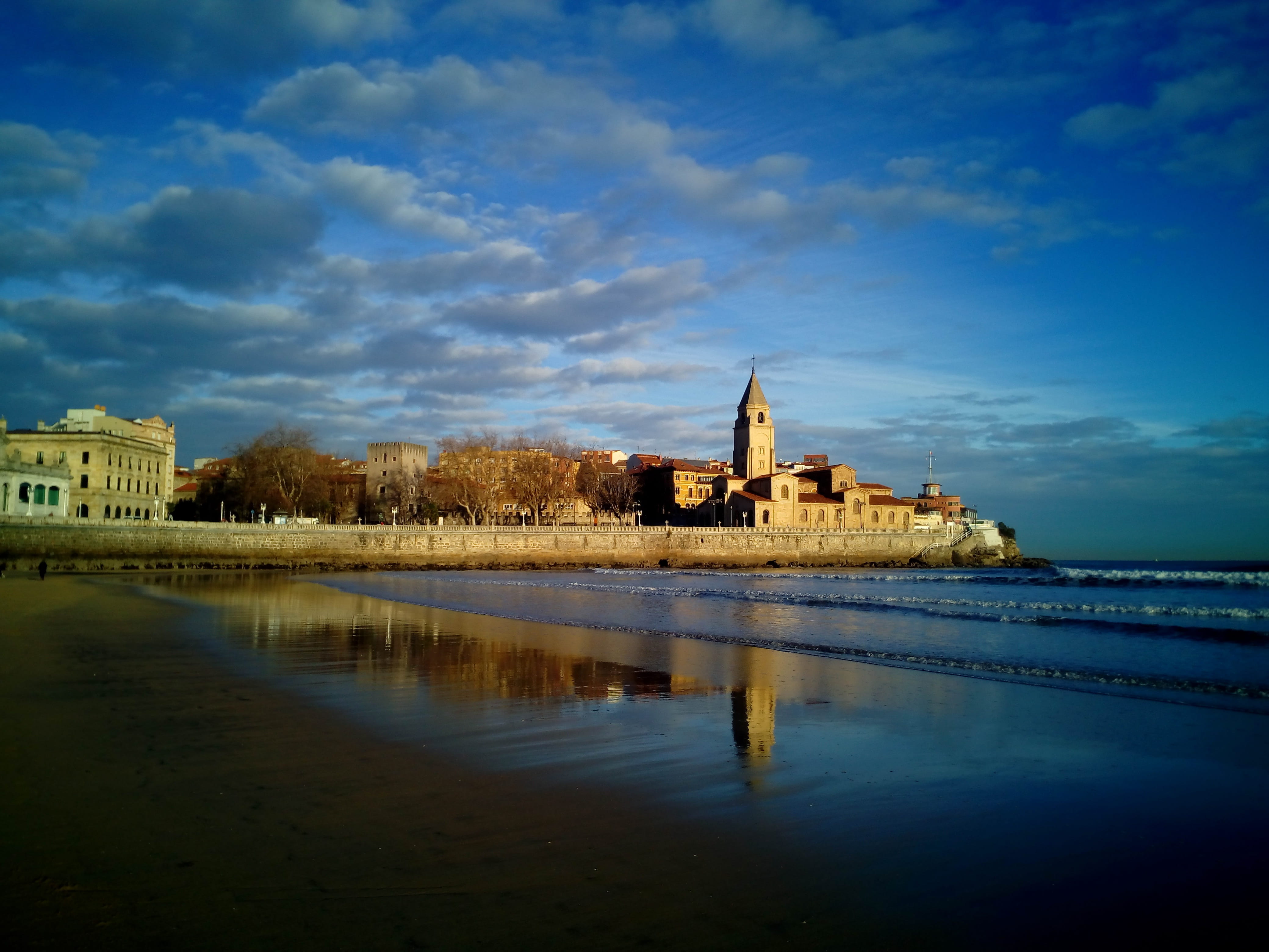 Gij n Asturias Spain iglesia san pedro sea beach tourism 2k 4k