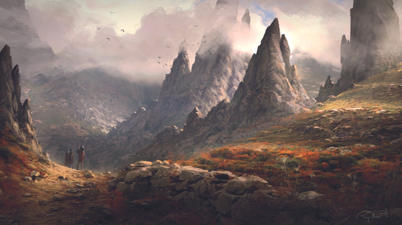 landscape mountains artwork digital art fantasy 2k