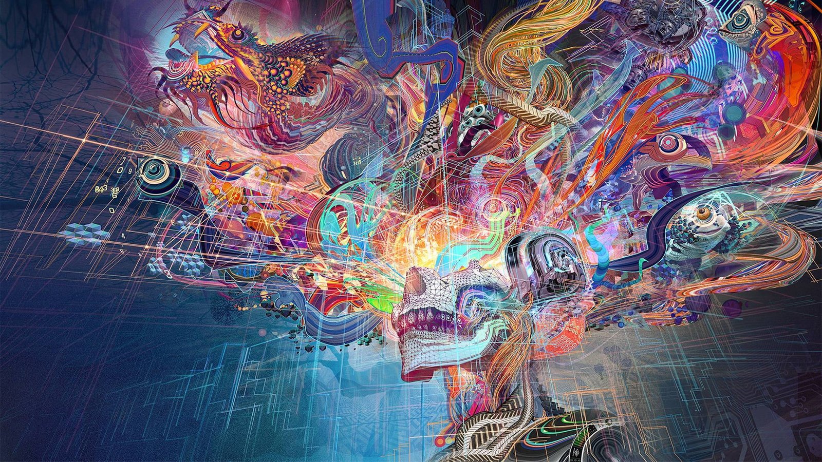 multicolored painting fantasy art colorful chinese dragon 2k