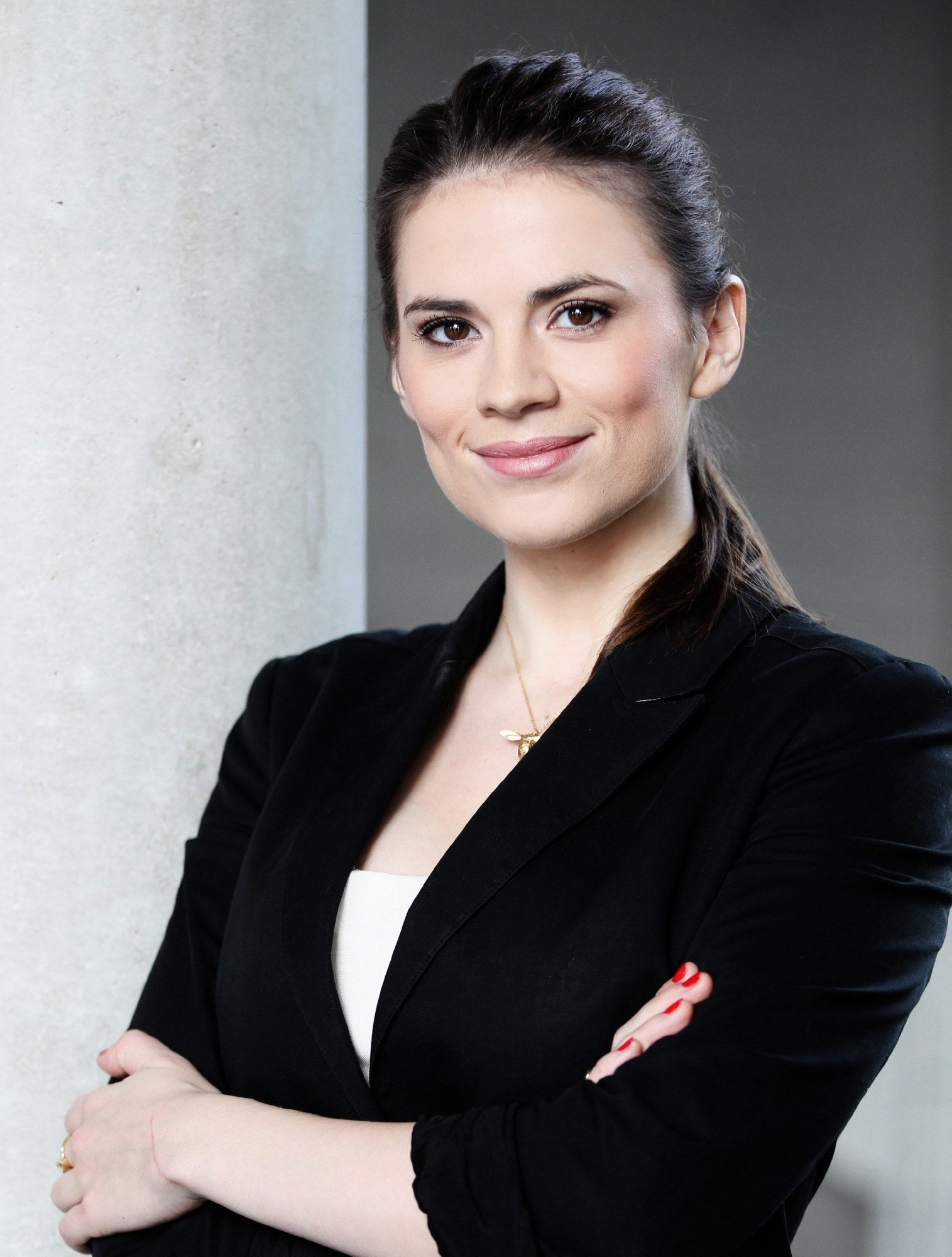 Another shot with the blazer very swish hayley atwell actress hollywood celebrity