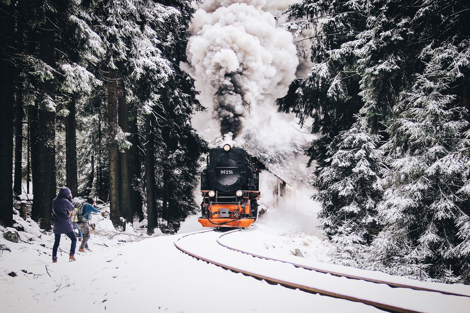 black train nature railway snow vehicle winter cold temperature 2k