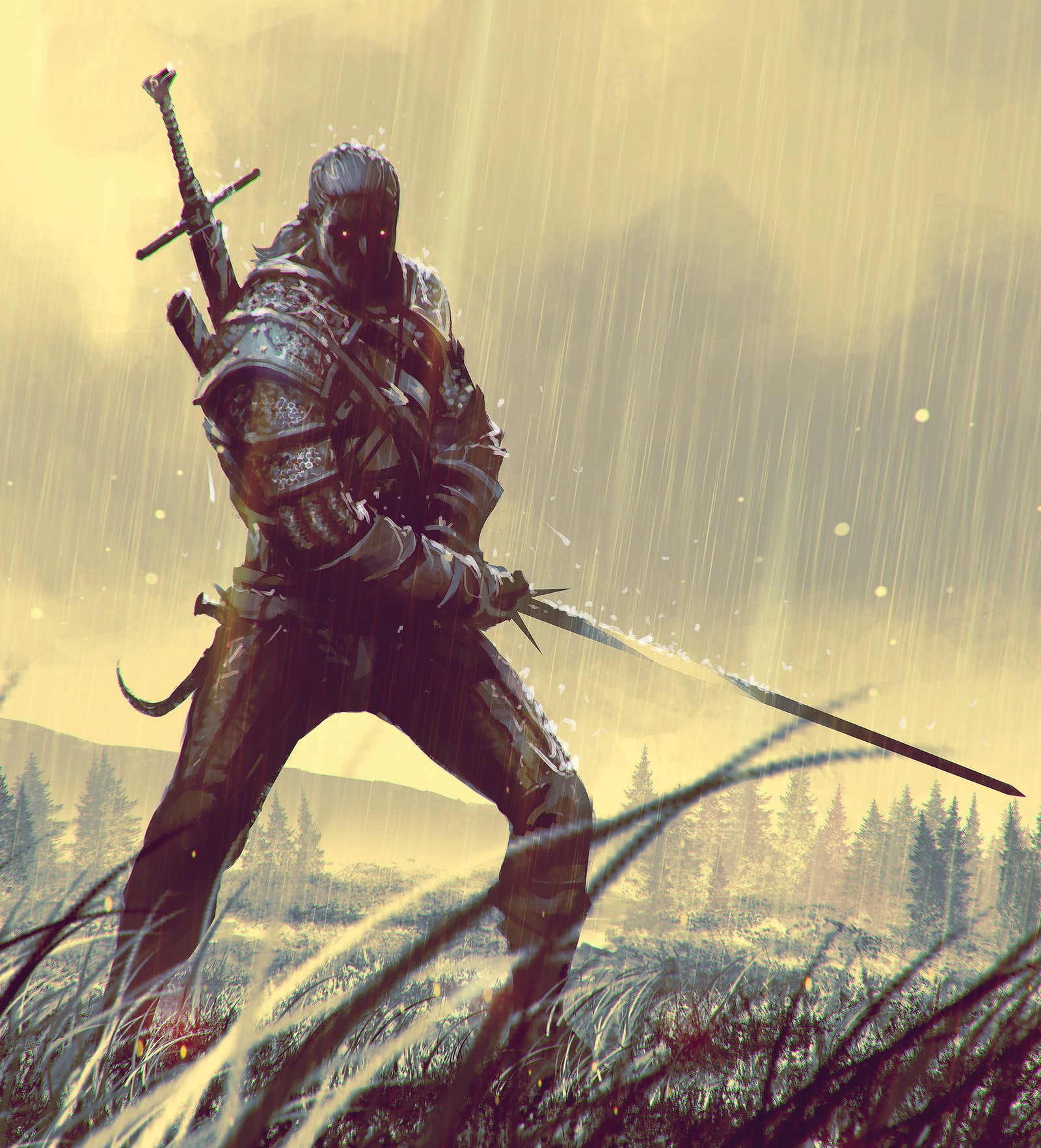 mer tun artwork digital art painting Geralt of Rivia 2k