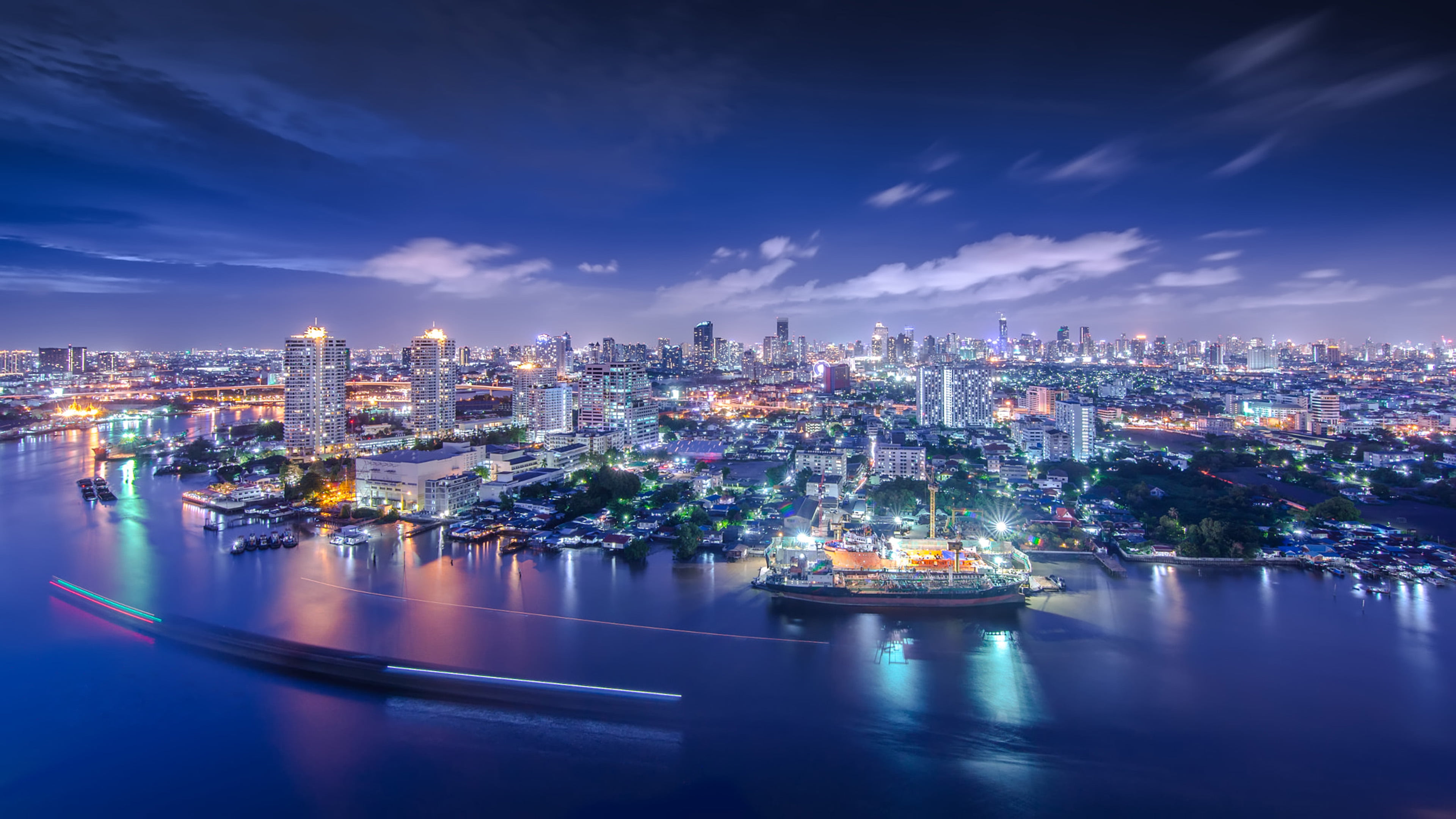 Bangkok In Twilight Cityscape Chao Phraya River Thailand Ultra Hd Wallpapers For Desktop Mobile Phones And Laptop 2k 4k