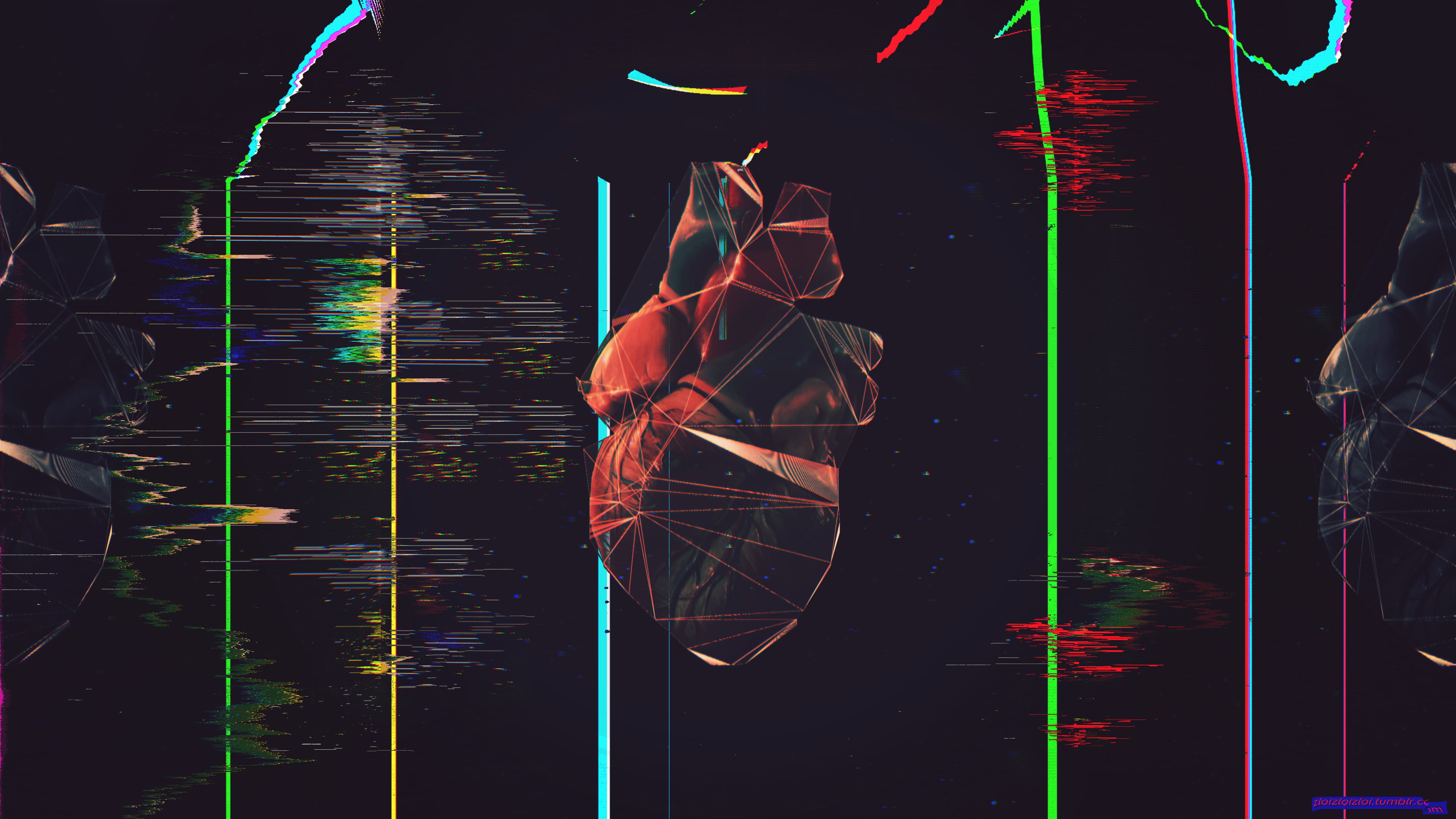 black and red human heart illustration glitch art polygon 2k 4k