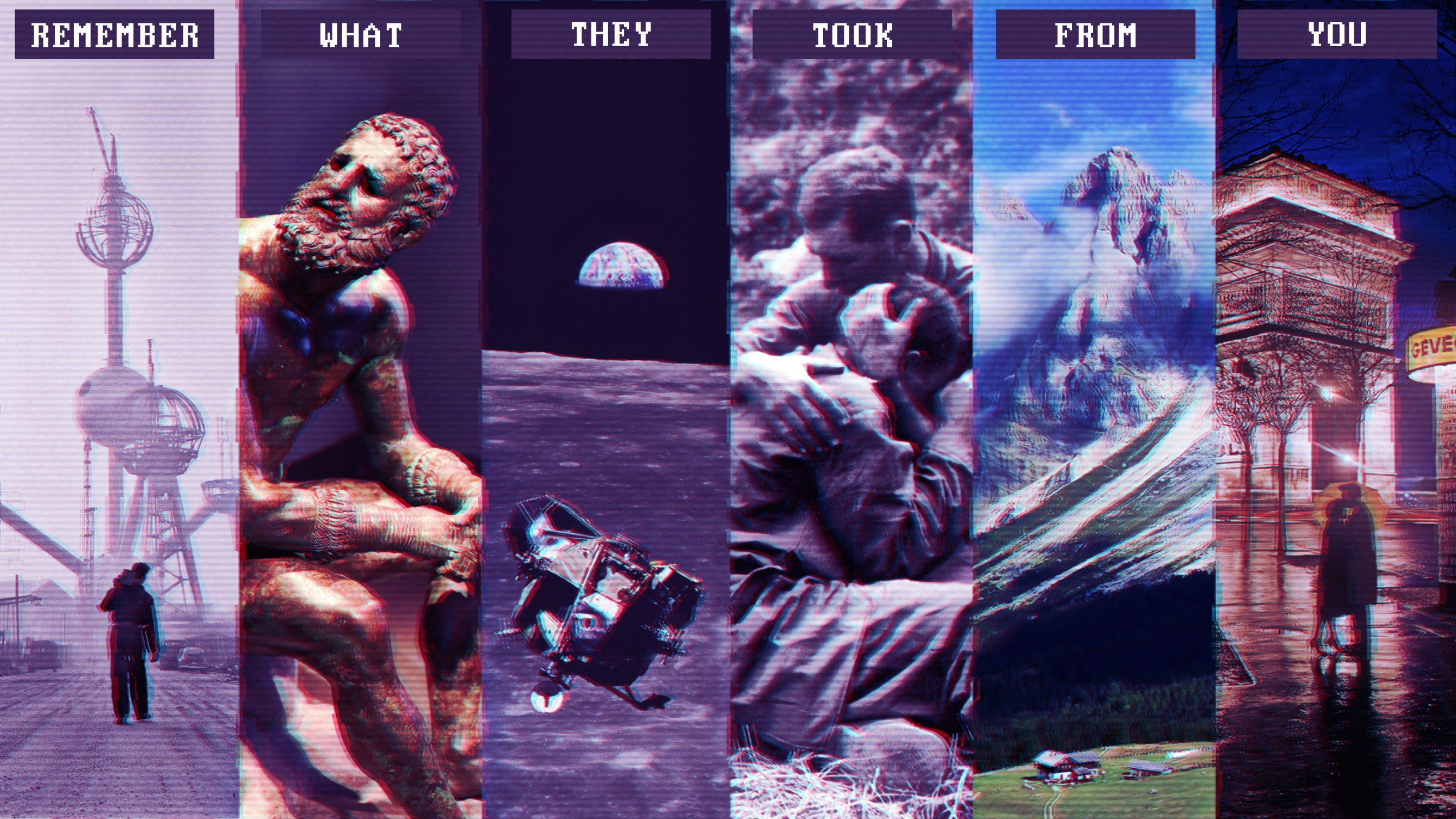 fashwave glitch art vaporwave Europe Moon statue nature 2k