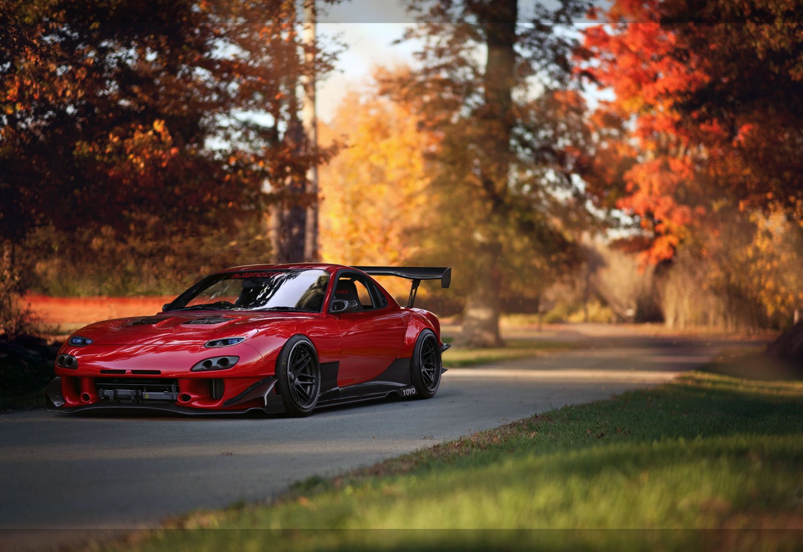 Mazda car Rx 7 JDM tuning front angle view mode of transportation 2k