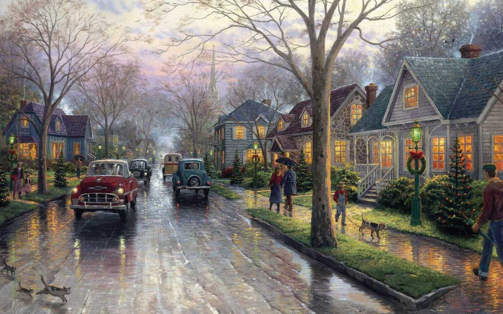 street painting Christmas lights Thomas Kinkade christmas decoration 2k
