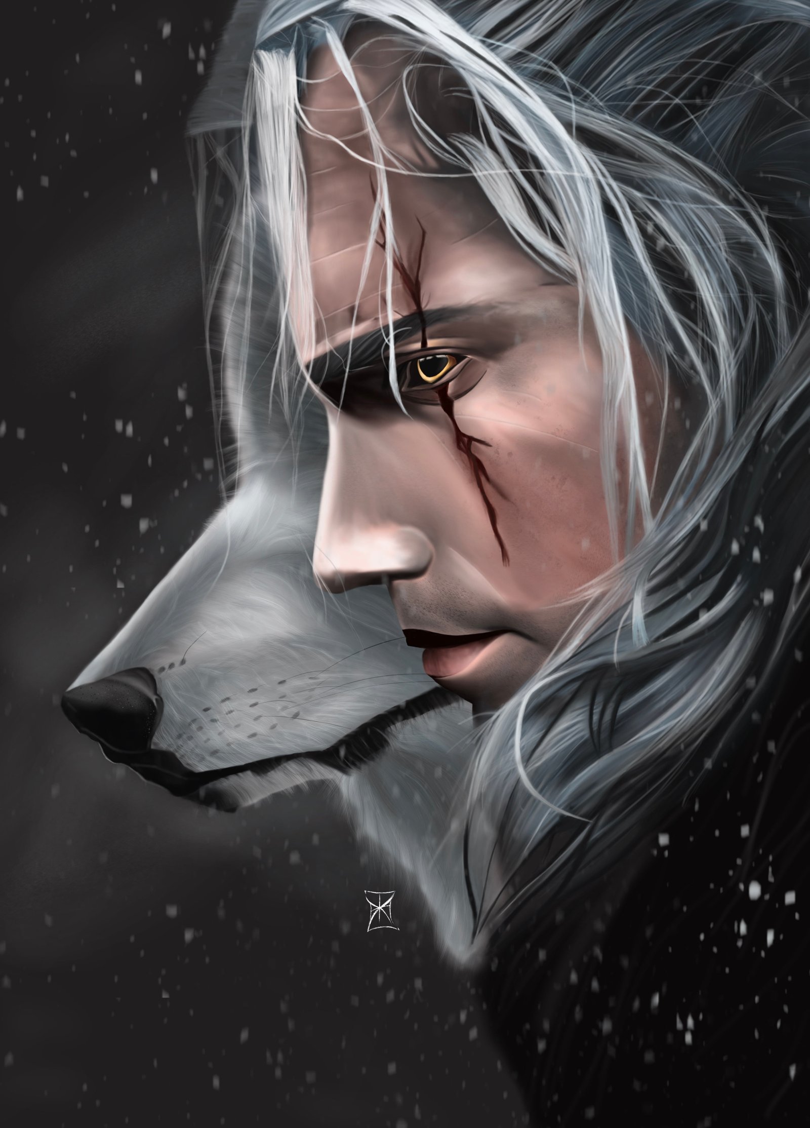 The Witcher yellow eyes digital art artwork 2k