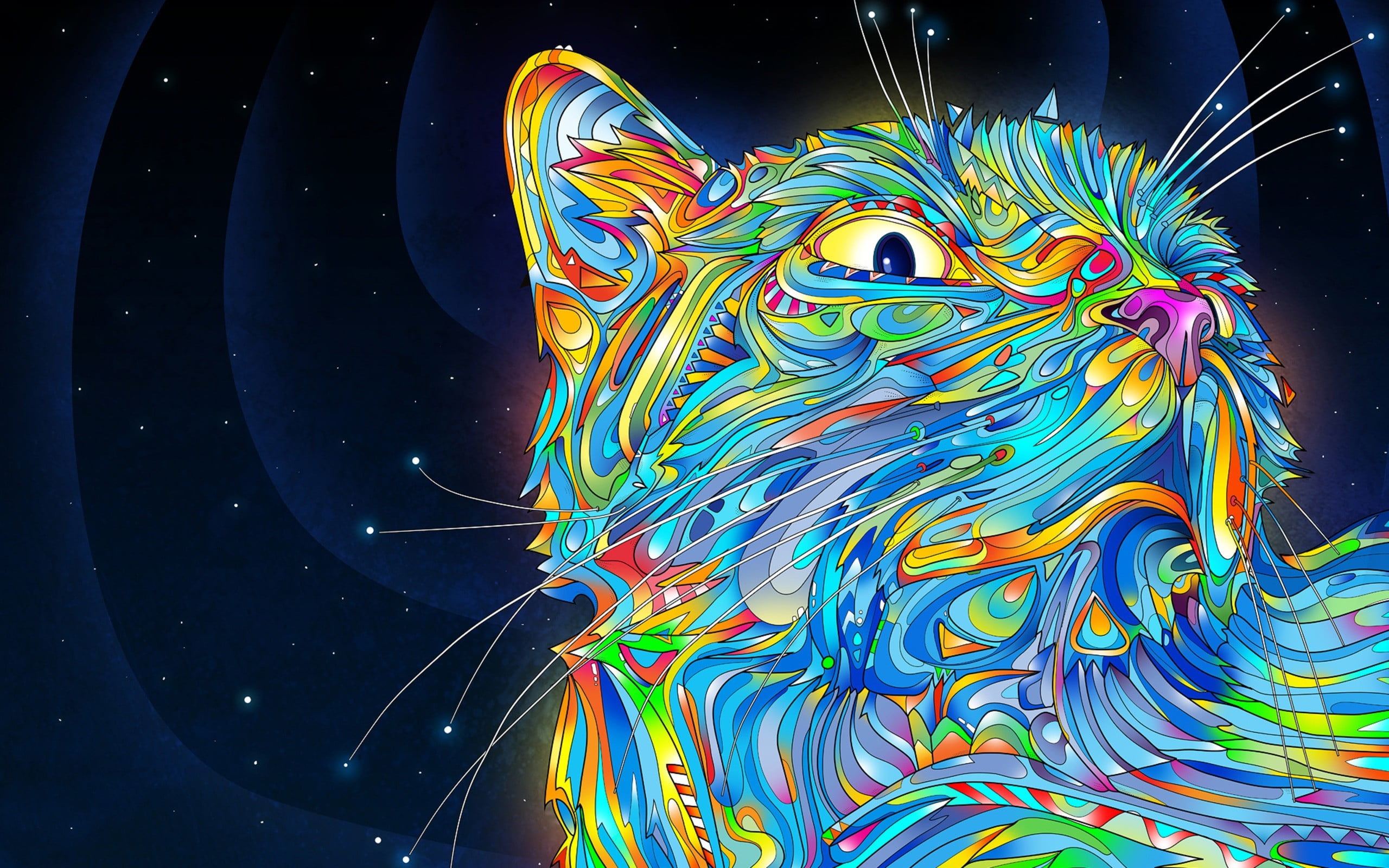abstract illustration of cat psychedelic colorful digital art 2k