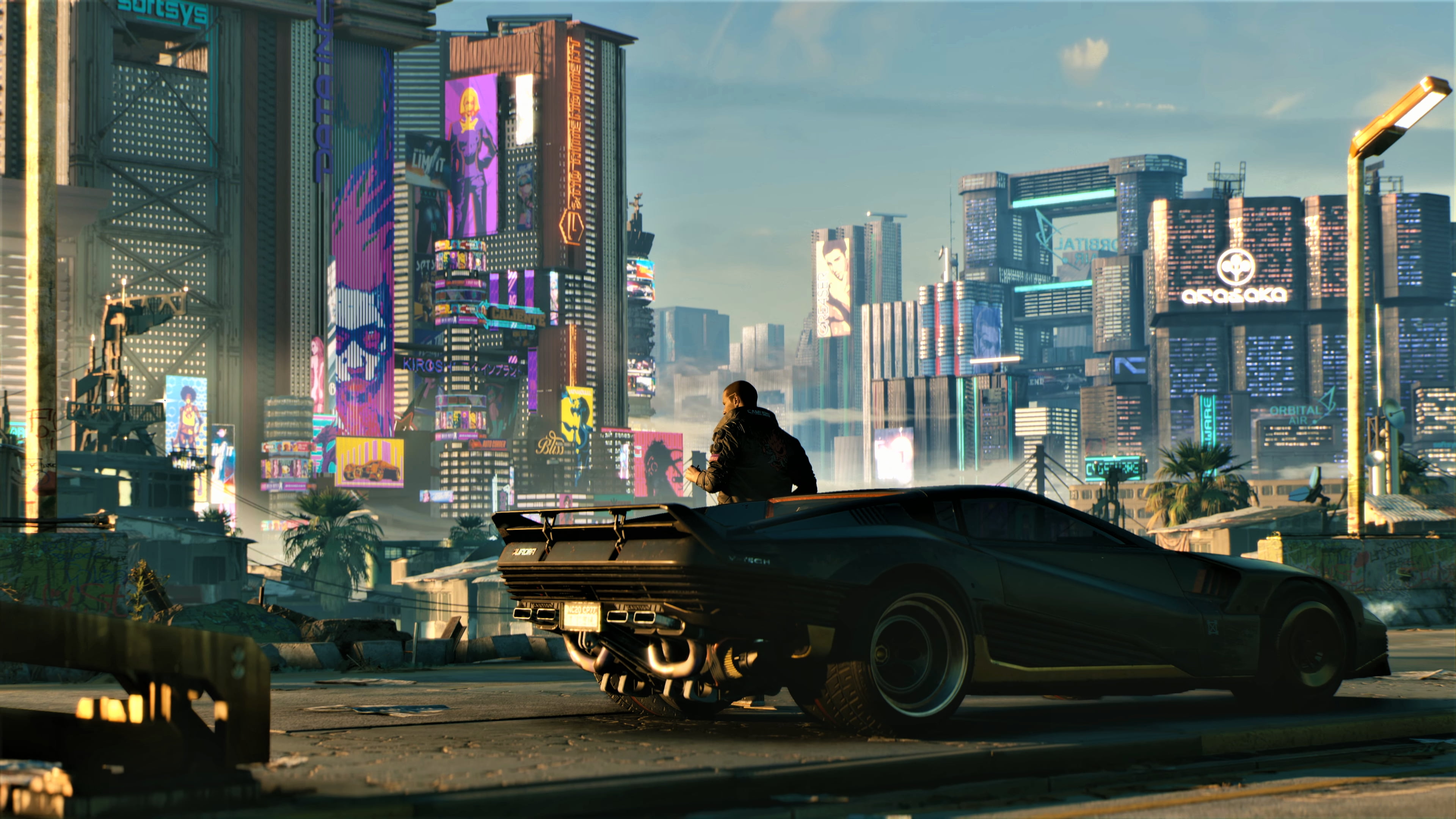 black sports car video games cyberpunk Cyberpunk building exterior 2k 4k