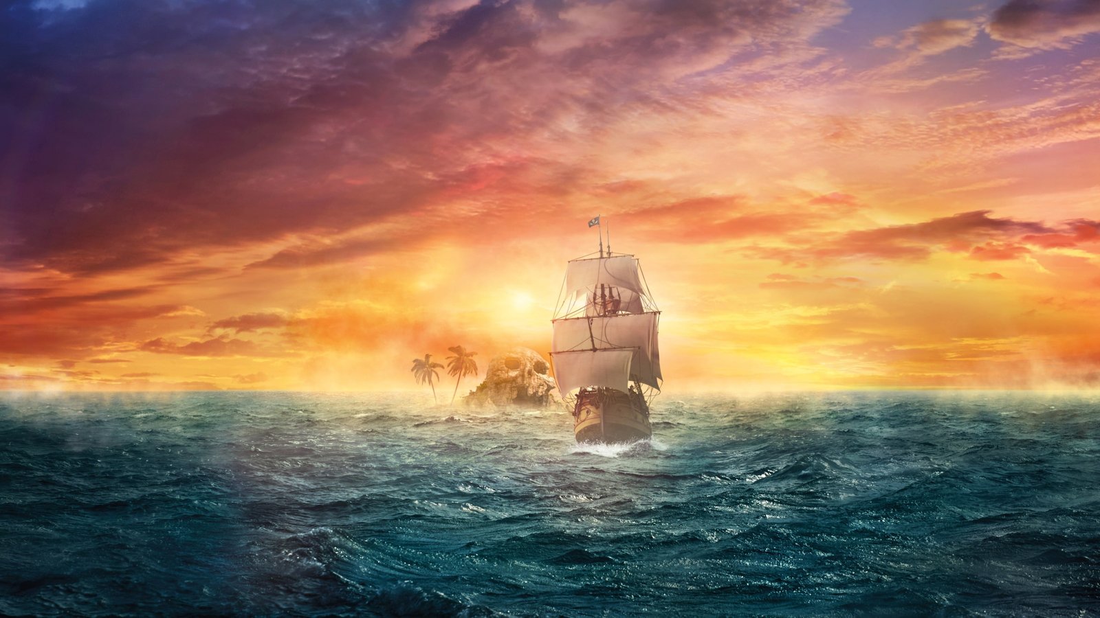 boat on body of water illustration sailing ship during golden hour 2k 4k