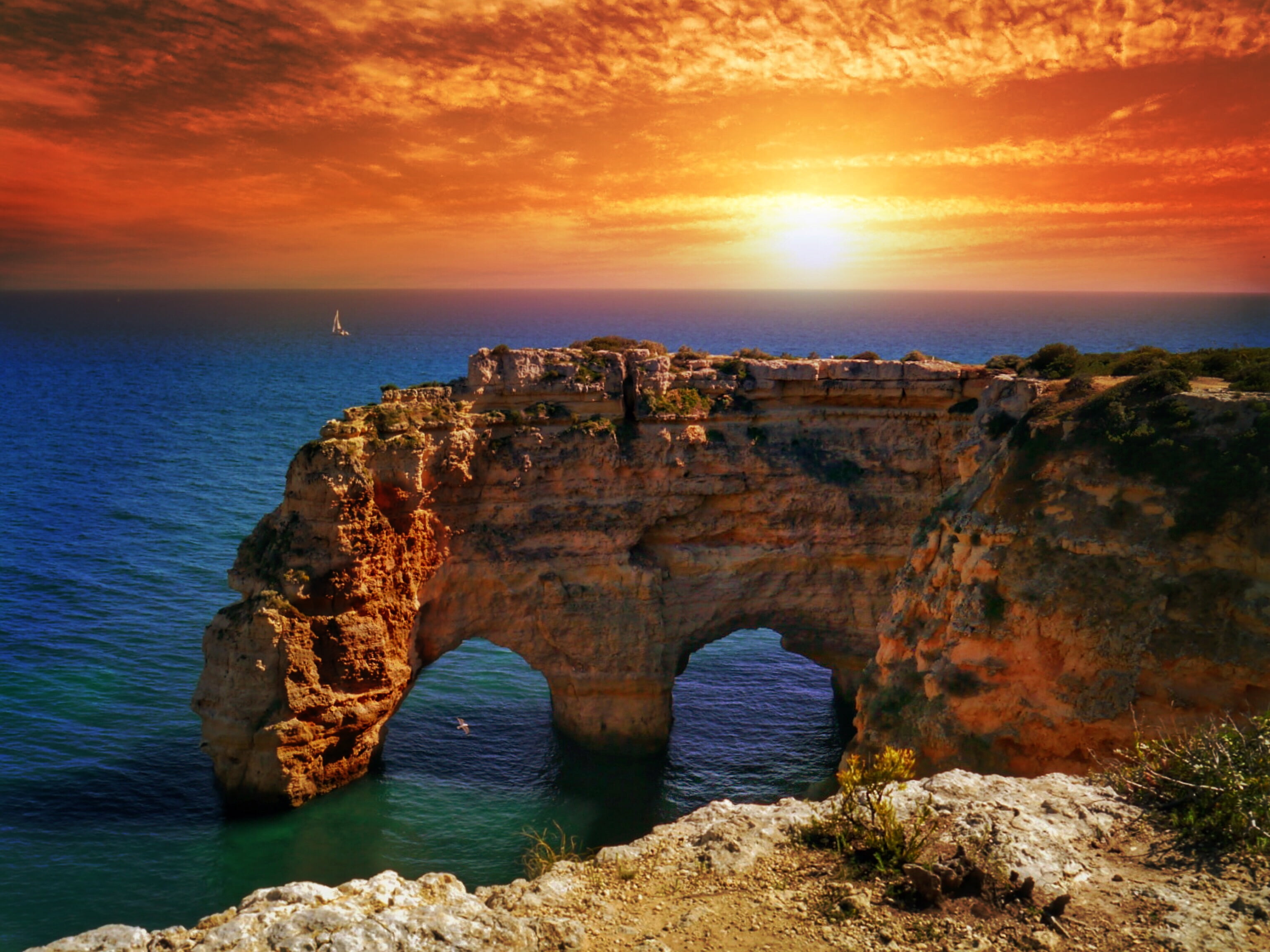 brown cliff during sunset Sunset Rocks Landscape Sea 2k