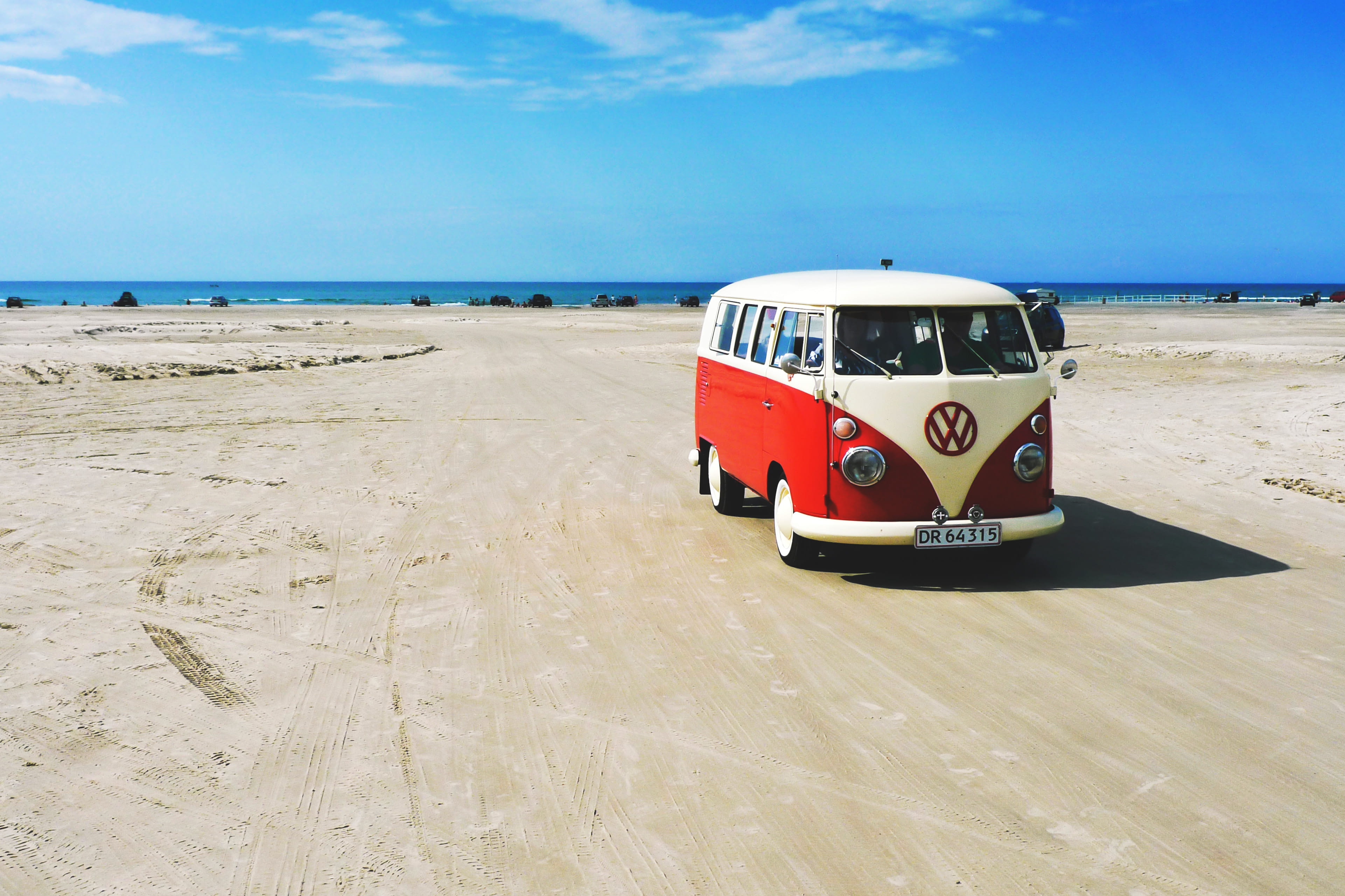 Camper Van on Beach travel car cars vans volkswagen vW 2k 4k