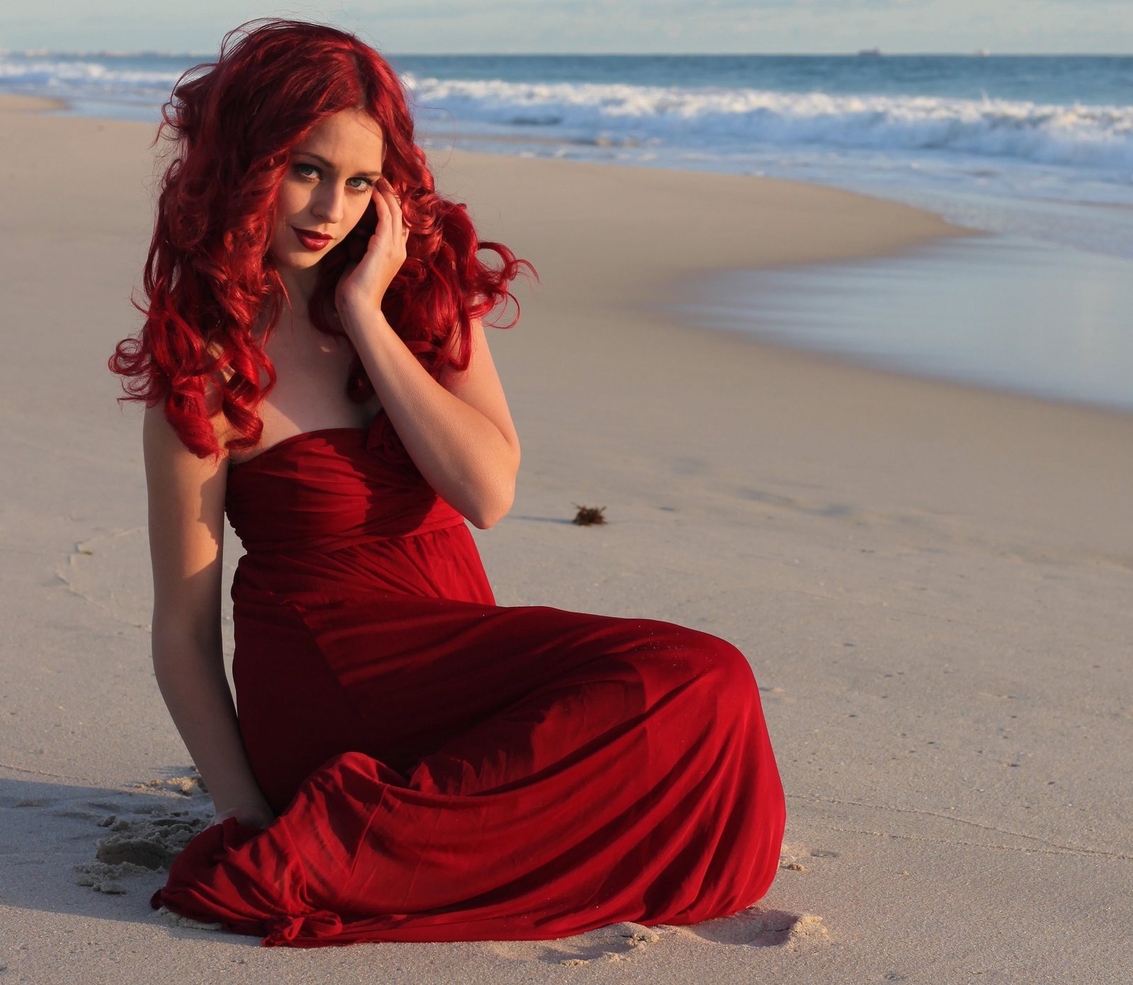 dress women outdoors model beach redhead 2k